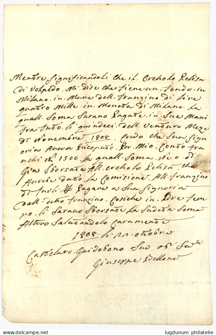 1808 P.87.P TORTONE En Rouge Sur Lettre Avec Texte Pour MILANO. Superbe. - 1792-1815: Dipartimenti Conquistati