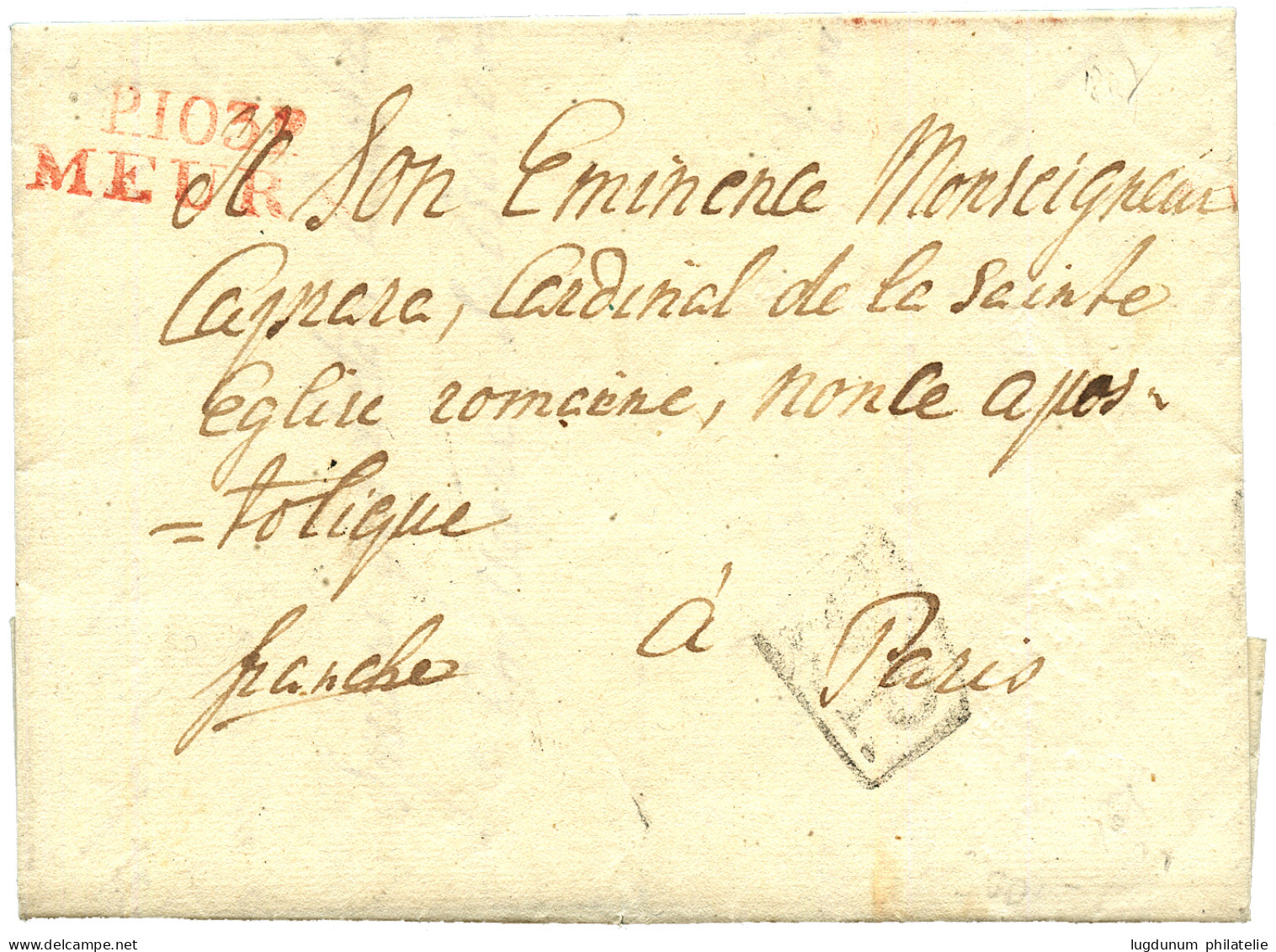 1807  P.103.P MEURS En Rouge Sur Lettre Pour PARIS. RARE. TB. - 1792-1815: Départements Conquis