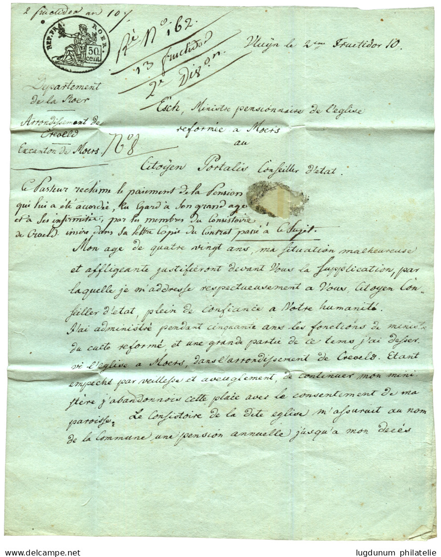 An 10 P.103.P RHINBERG Rouge Sur Lettre Pour PARIS. RARE. Luxe. - 1792-1815: Départements Conquis