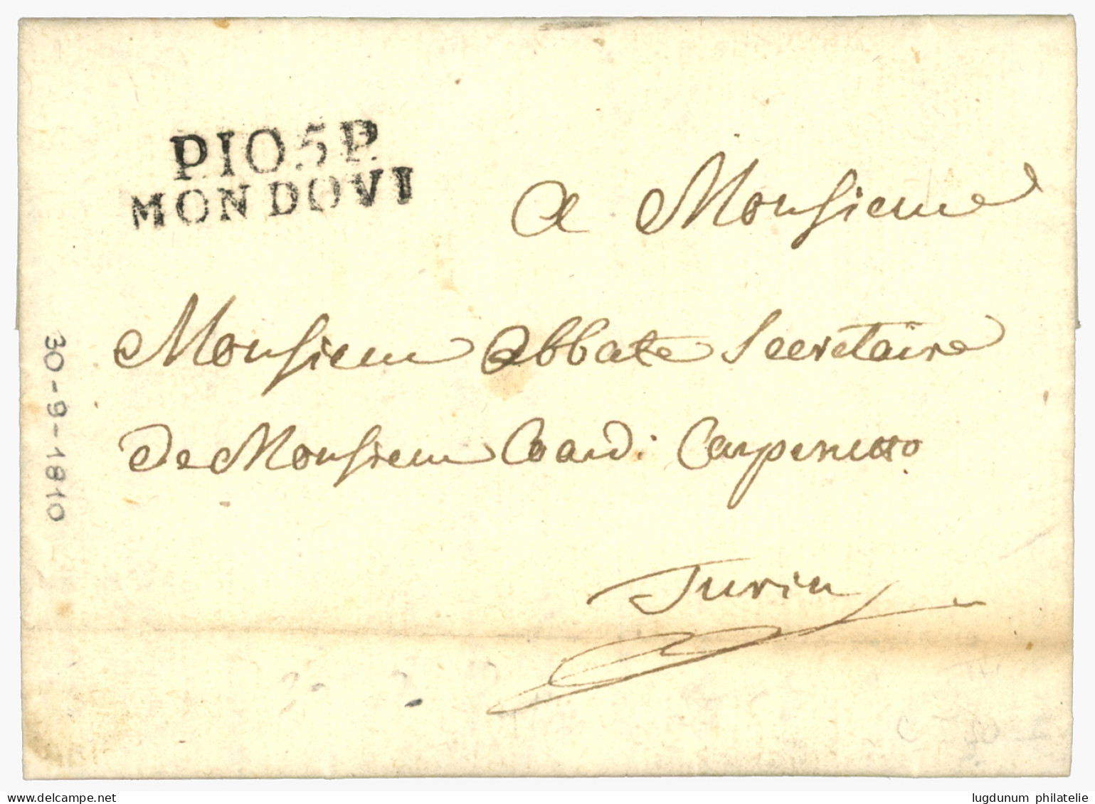 1810 P.105.P MONDOVI Sur Lettre  Avec Texte Pour TURIN. Superbe. - 1792-1815: Départements Conquis