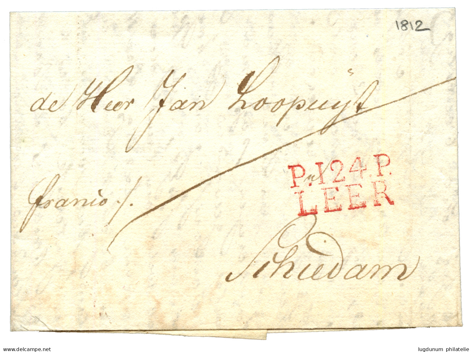 1812  P.124.P LEER Rouge Sur Lettre Avec Texte Pour SCHIEDAM. Rare. Superbe. - 1792-1815: Veroverde Departementen