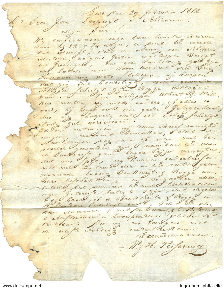 1812  P.124.P LEER Rouge Sur Lettre Avec Texte Pour SCHIEDAM. Rare. Superbe. - 1792-1815: Dipartimenti Conquistati