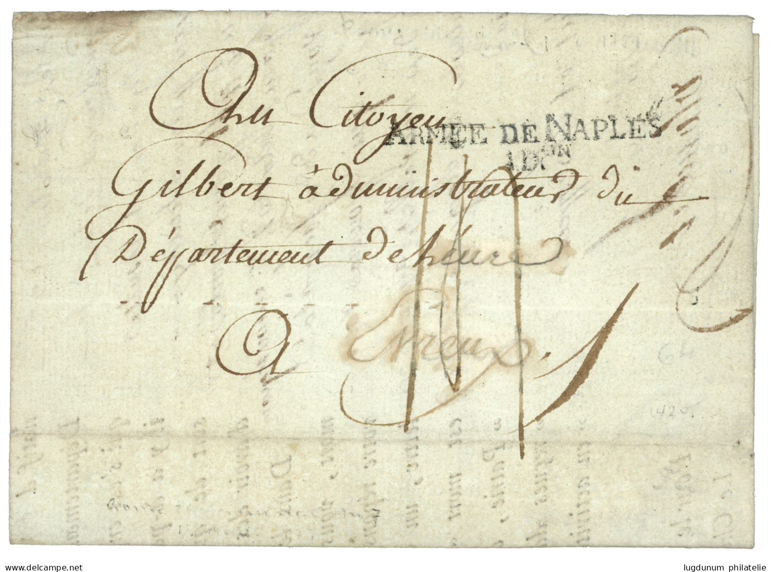 An 7 ARMEE DE NAPLES / IDon Sur Lettre Réutilisée (MINISTERE De La GUERRE Demande De Rensignements Sur Un Soldat)  Datée - Army Postmarks (before 1900)