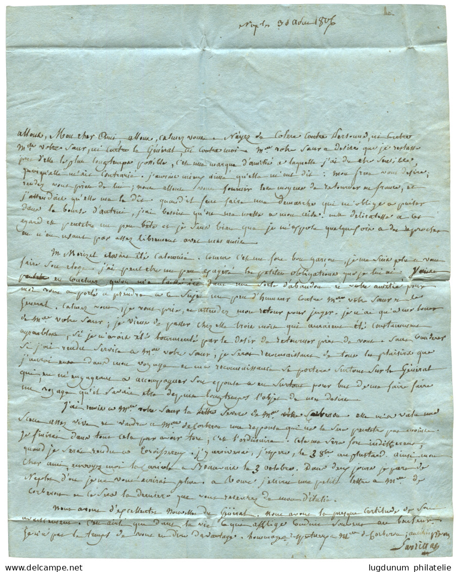 1806 PORT PAYE + POSTE FRANCAISE A NAPLES Sur Lettre Avec Texte De NAPLES Pour La FRANCE. Magnifique. - Bolli Militari (ante 1900)