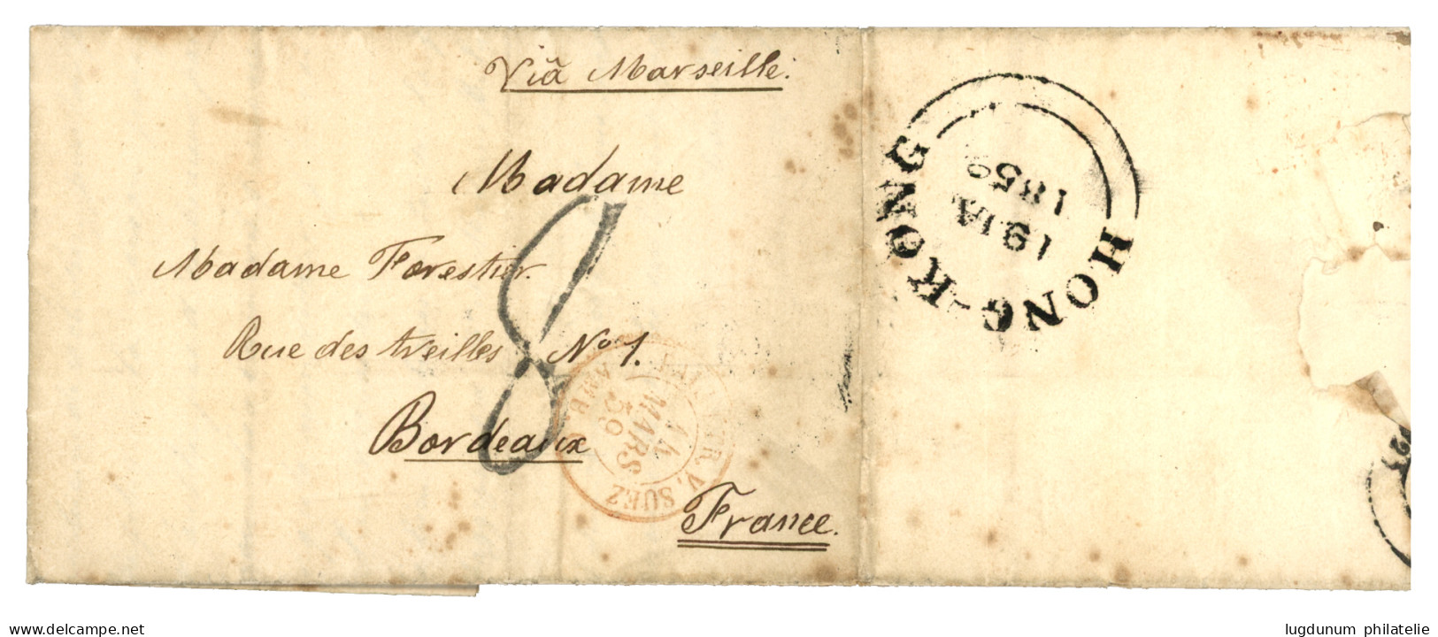 COCHINCHINE - EXPEDITION FRANCO-ESPAGNOLE - Occupation De TOURANE : 1859 Taxe 8 + PAYS ETR. V.SUEZ AMB. F. Sur Lettre Av - Army Postmarks (before 1900)