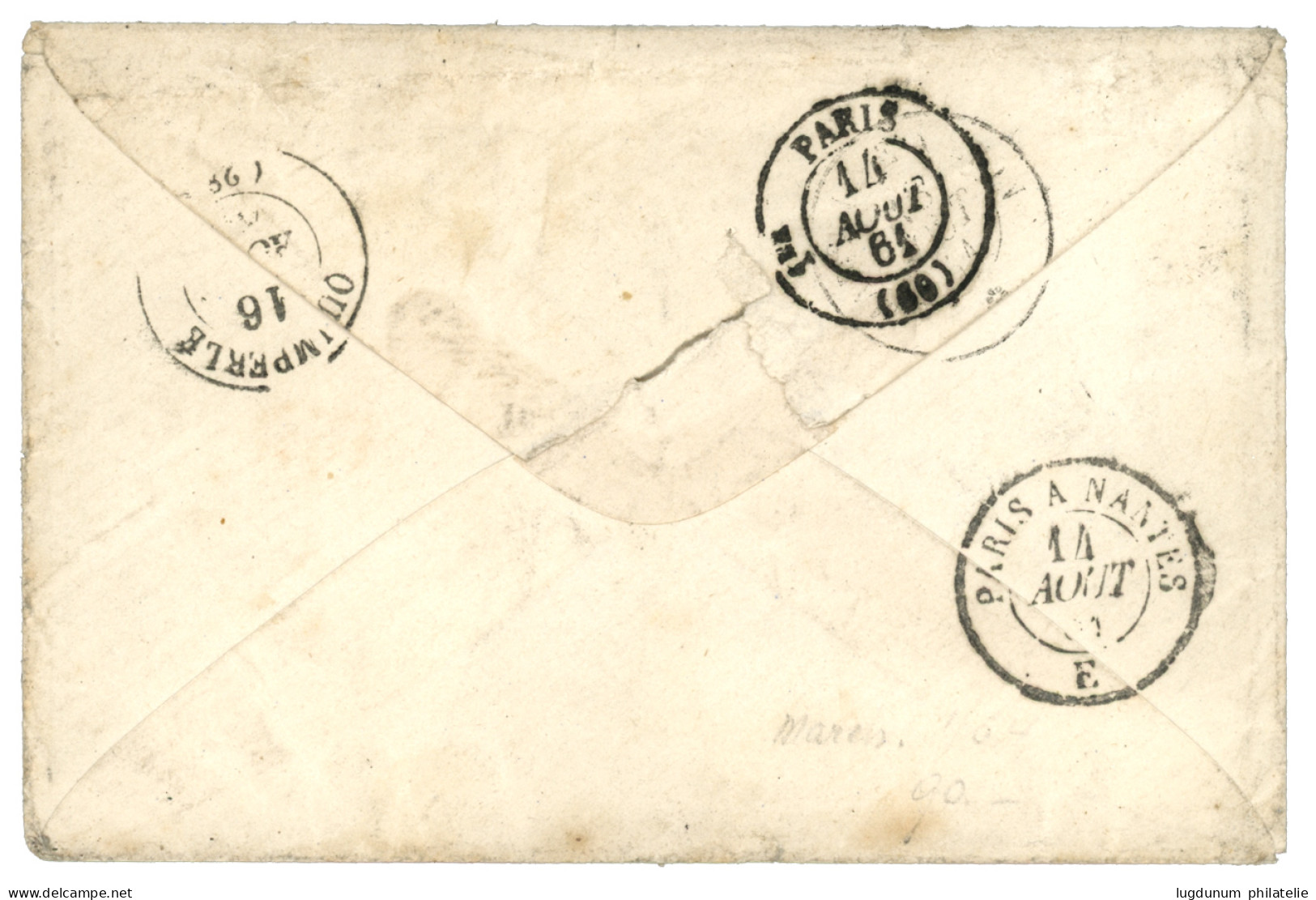 BUREAU A - SAIGON : 1861 40c (n°16) Pd Obl. CECA + CORPS EXP. CHINE Bau A Sur Enveloppe (tarif Officier) Pour La FRANCE. - Army Postmarks (before 1900)