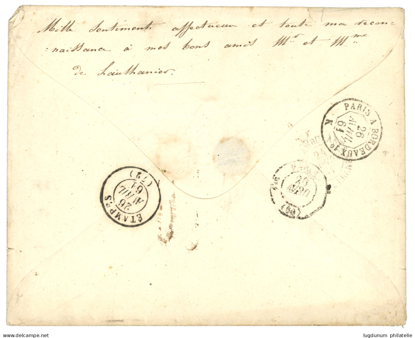 BUREAU B - TIENTSIN  (nov 60 à Nov 61) : 1861 CORPS EXP. CHINE Bau B + Taxe 10 (tarif Officier Double Port) Sur Lettre A - Armeestempel (vor 1900)