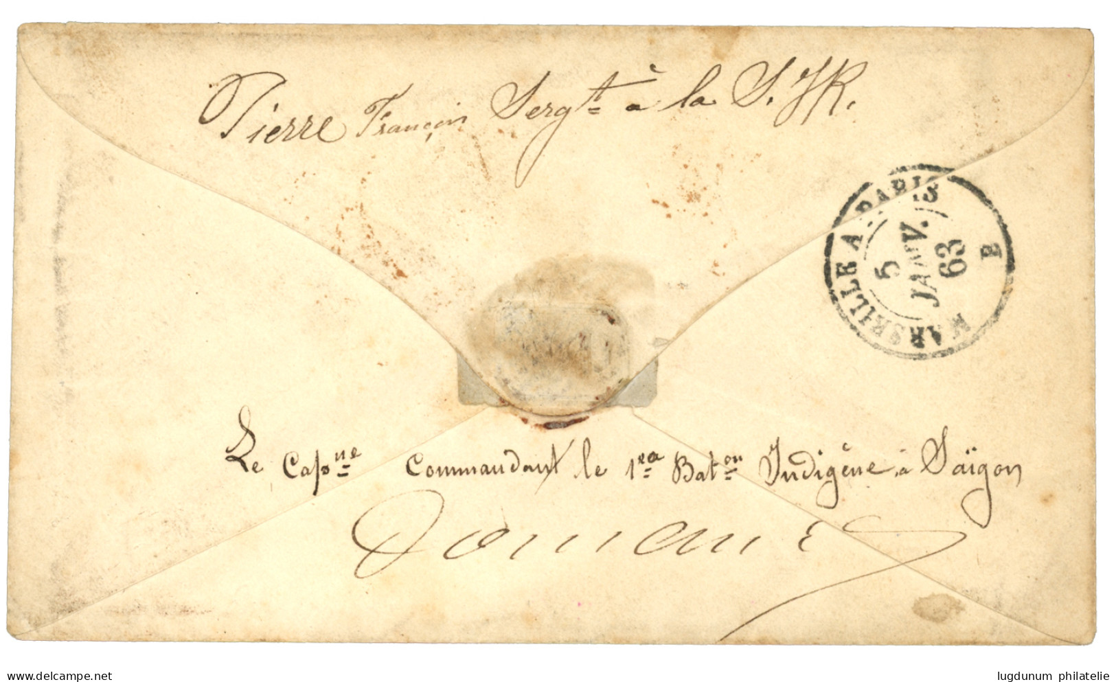 EXPEDITION De COCHINCHINE - PRECURSEUR : 1863 FRANCE 20c (n°14) TB Margé Obl. Losange Ambulant Rouge + COL. F. V. SUEZ P - Armeestempel (vor 1900)