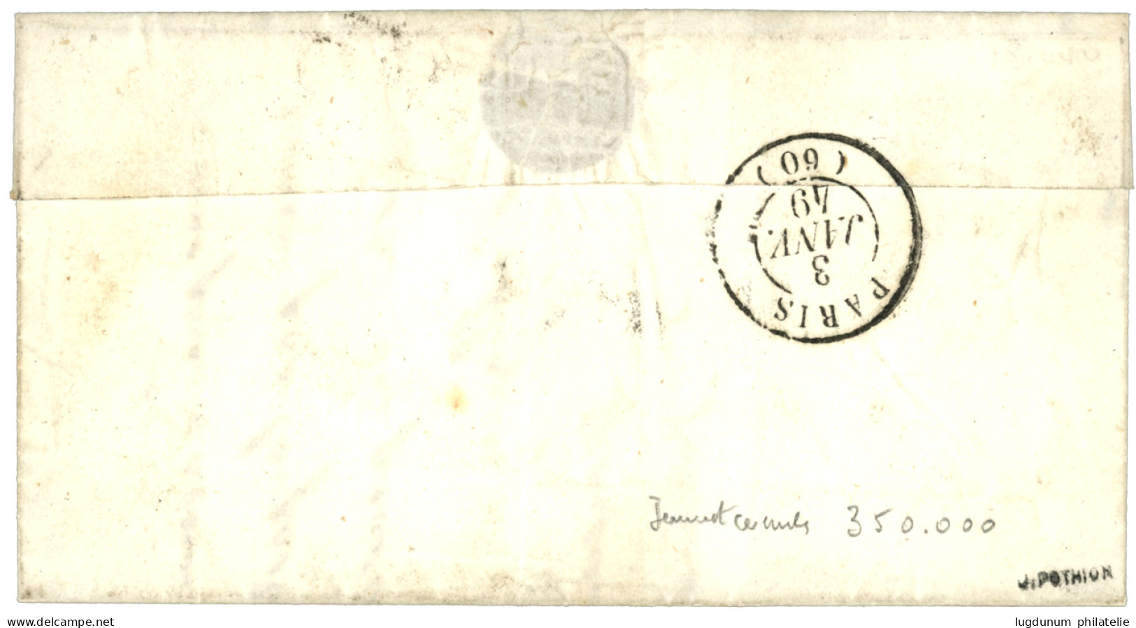 1 JANVIER 1849 : 20c Noir (n°3) Touché En Bas Obl. Plume + Cachet Type 15 BESANCON 1 JANV. 49 Sur Lettre Avec Texte Pour - 1849-1850 Cérès