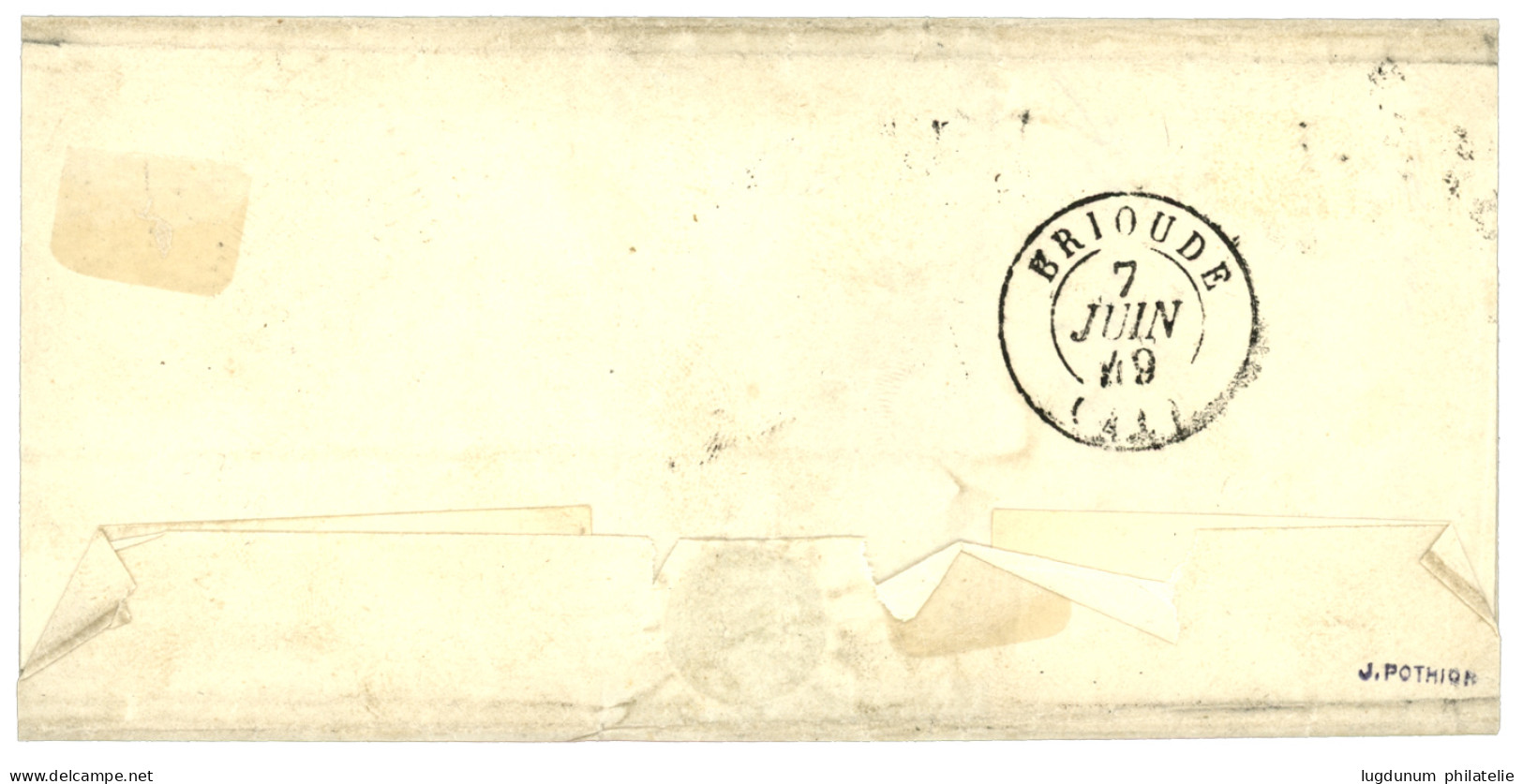1849 20c (n°3) TTB Margé Obl. Grille + Cursive 41 STe FLORINE + T.15 LEMPDES Sur Lettre Pour BRIOUDE. TTB. - 1849-1850 Cérès