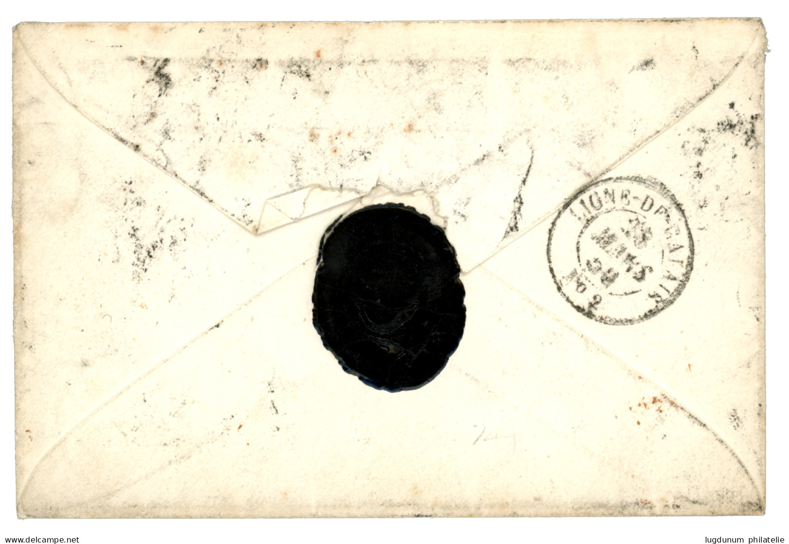 1850 4 Exemplaires Du 20c Noir (n°3) Obl. Grille + PARIS (K) Sur Enveloppe Pour WITHAM (GRANDE-BRETAGNE). Un Timbre File - 1849-1850 Cérès