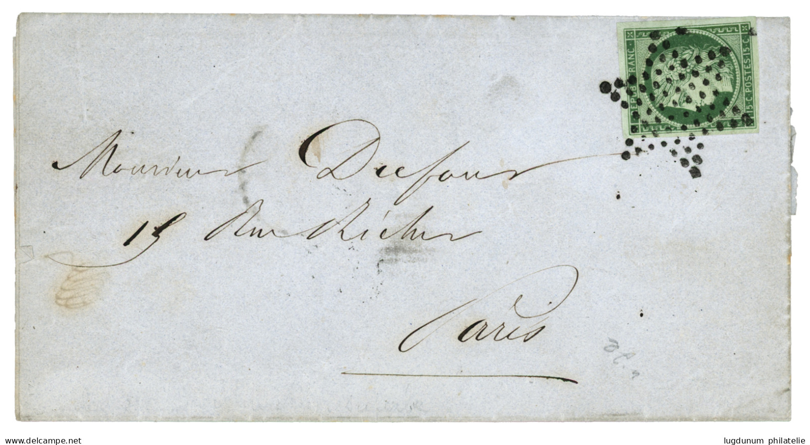 1852 15c Vert (n°2) TB Margé Obl. Etoile Sur Lettre Locale De PARIS Avec Texte. Arrivée Au Verso. Superbe. - 1849-1850 Ceres