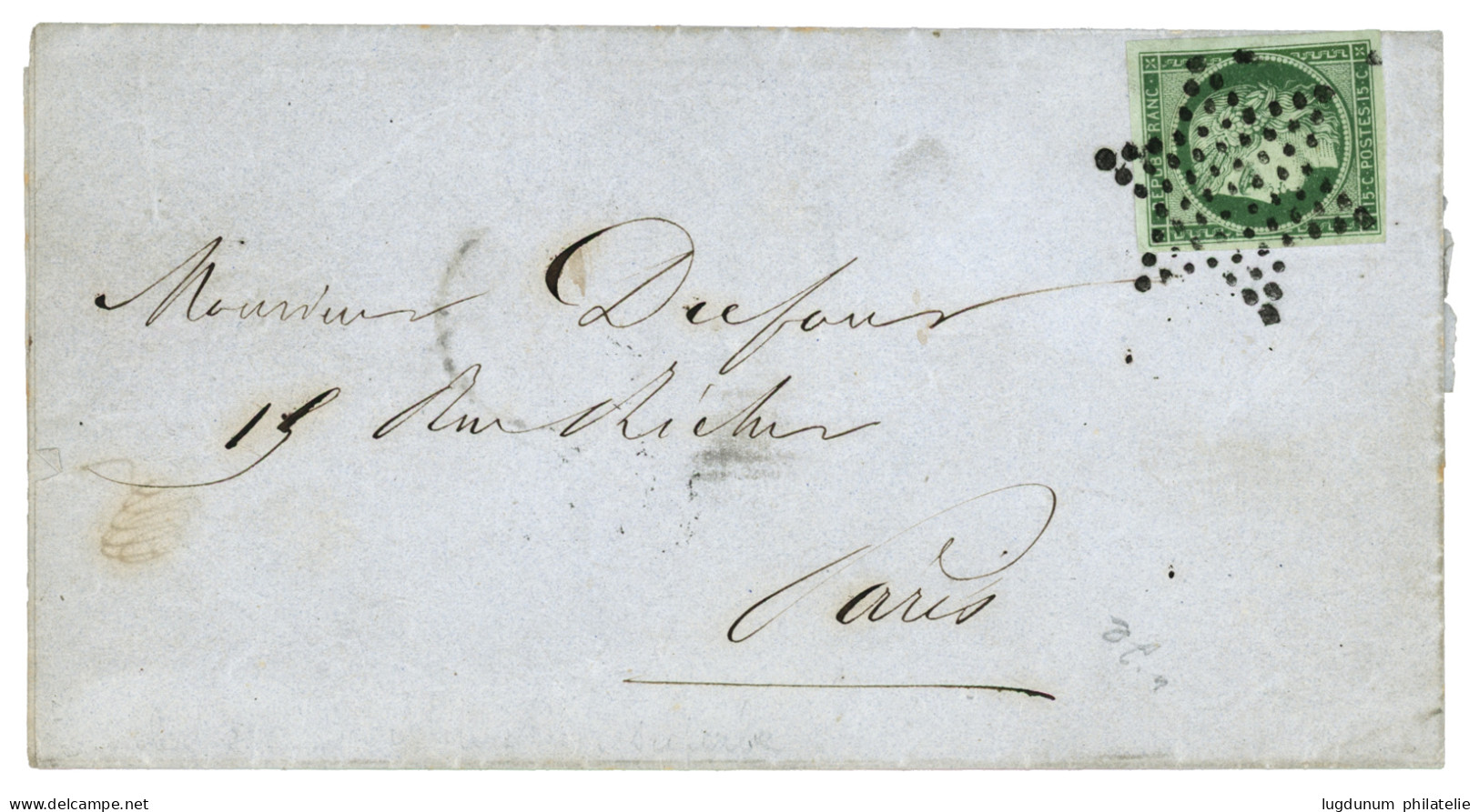 1852 15c Vert (n°2) TB Margé Obl. Etoile Sur Lettre Locale De PARIS Avec Texte. Arrivée Au Verso. Superbe. - 1849-1850 Cérès