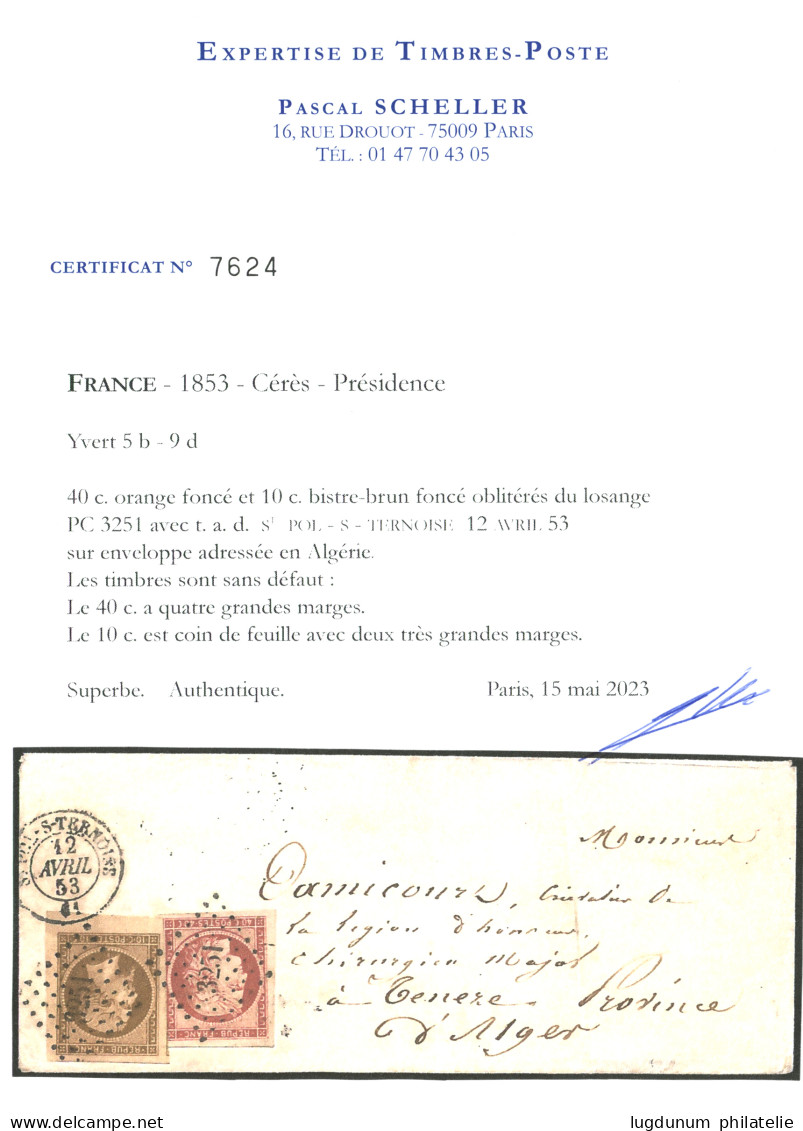 1853 40c CERES (n°5) 4 Grandes Marges + Exceptionnel Exemplaire Du 10c PRESIDENCE Bistre-brun Fonçé (n°9d) Coin De Feuil - 1849-1850 Cérès