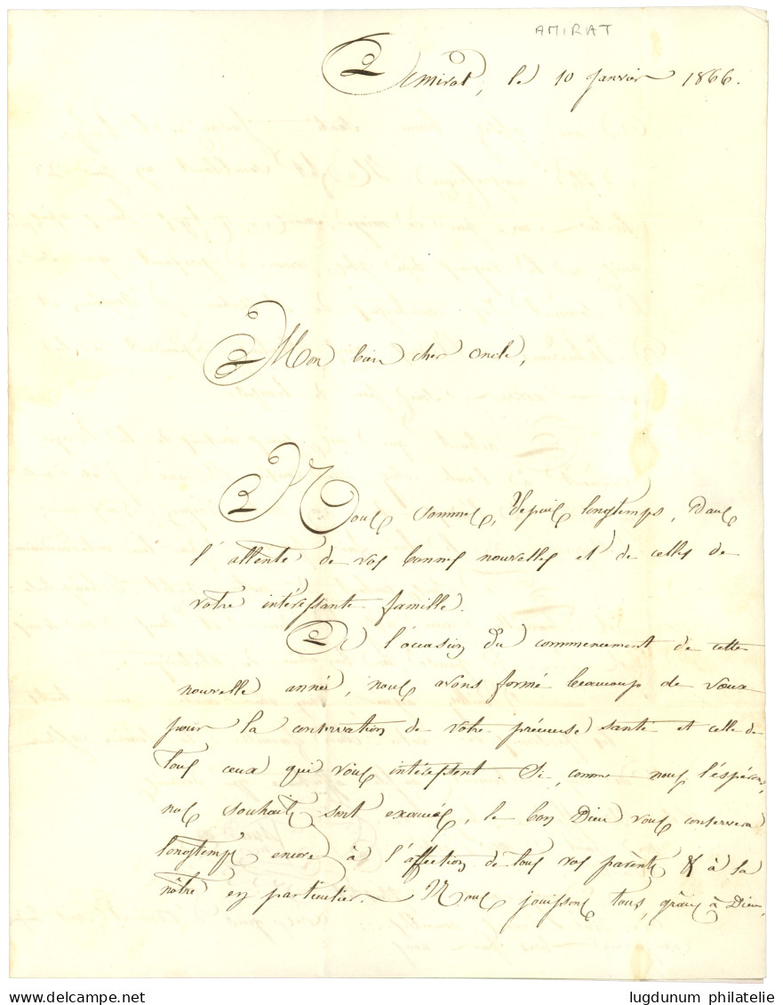 ALPES MARITIMES : 1866 10c (n°21) Obl. GC 751 (CASTELLANNE) + T.22 ST AUBAN (78) Sur Lettre Avec Texte Daté "AMIRAT 10 J - 1863-1870 Napoleon III With Laurels