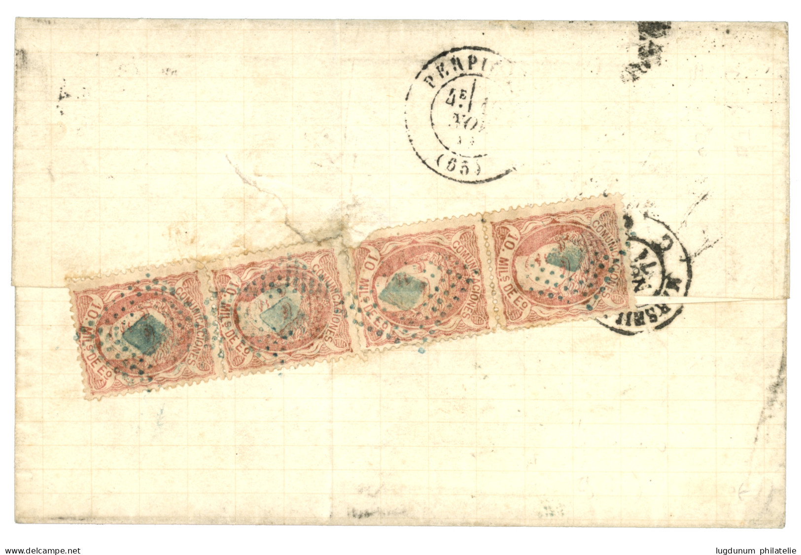 MIXTE FRANCE - MAROC ESPAGNOL : 1871 FRANCE 80c (n°32) Obl. GC 2240 + T.17 MARSEILLE + "Voie De GIBRALTAR" Sur Lettre Po - 1863-1870 Napoleone III Con Gli Allori