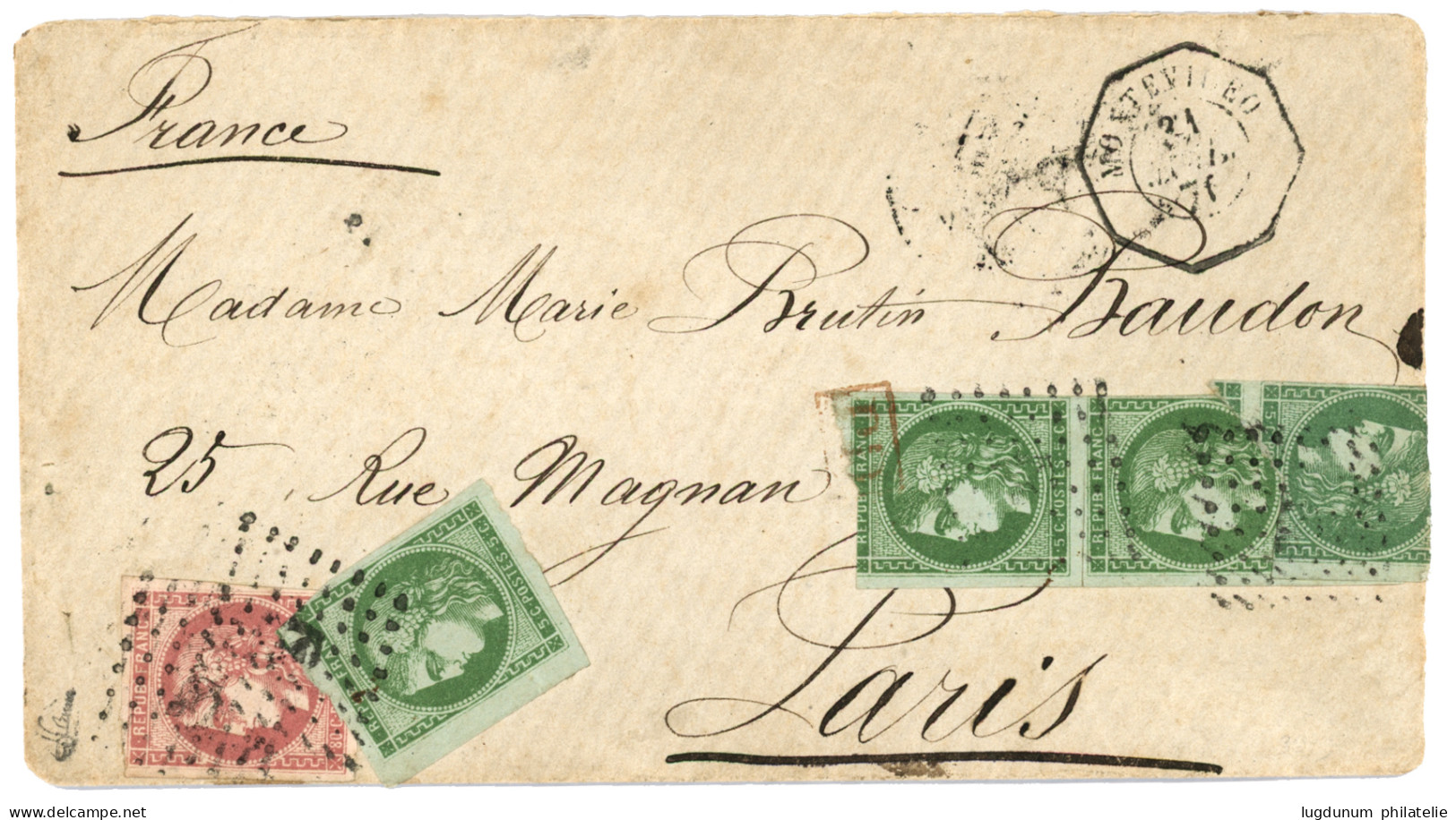 1871 80c BORDEAUX (n°49) TB Margé + 4 Exemplaires Du 5c BORDEAUX (n°42B) Avec Défauts Obl. ANCRE + Cachet Consulaire MON - 1870 Ausgabe Bordeaux