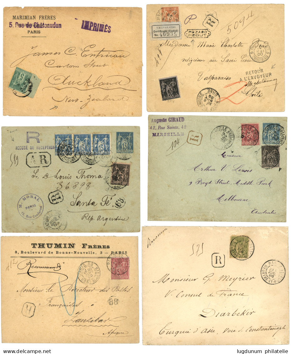 Type SAGE - Superbe Collection De 17 Lettres (dont 12 RECOMMANDES) Avec Destinations RARES (COSTA-RICA, Tarif Imprimé Po - 1876-1898 Sage (Type II)