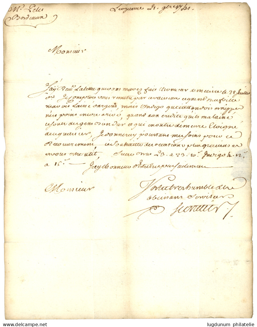 1741 "DE LA FLOTTE" Manuscrit Sur Lettre Avec Texte De LEOGANE (HAITI) Pour BORDEAUX. Superbe. - Maritieme Post