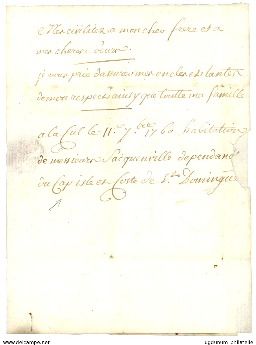 1760 Cachet DE BAYONNE Sur Lettre Avec Texte Daté "A La CUL Isle Et Coste De ST DOMINGUE HAITI " Pour SAUMUR. Superbe. - Maritieme Post