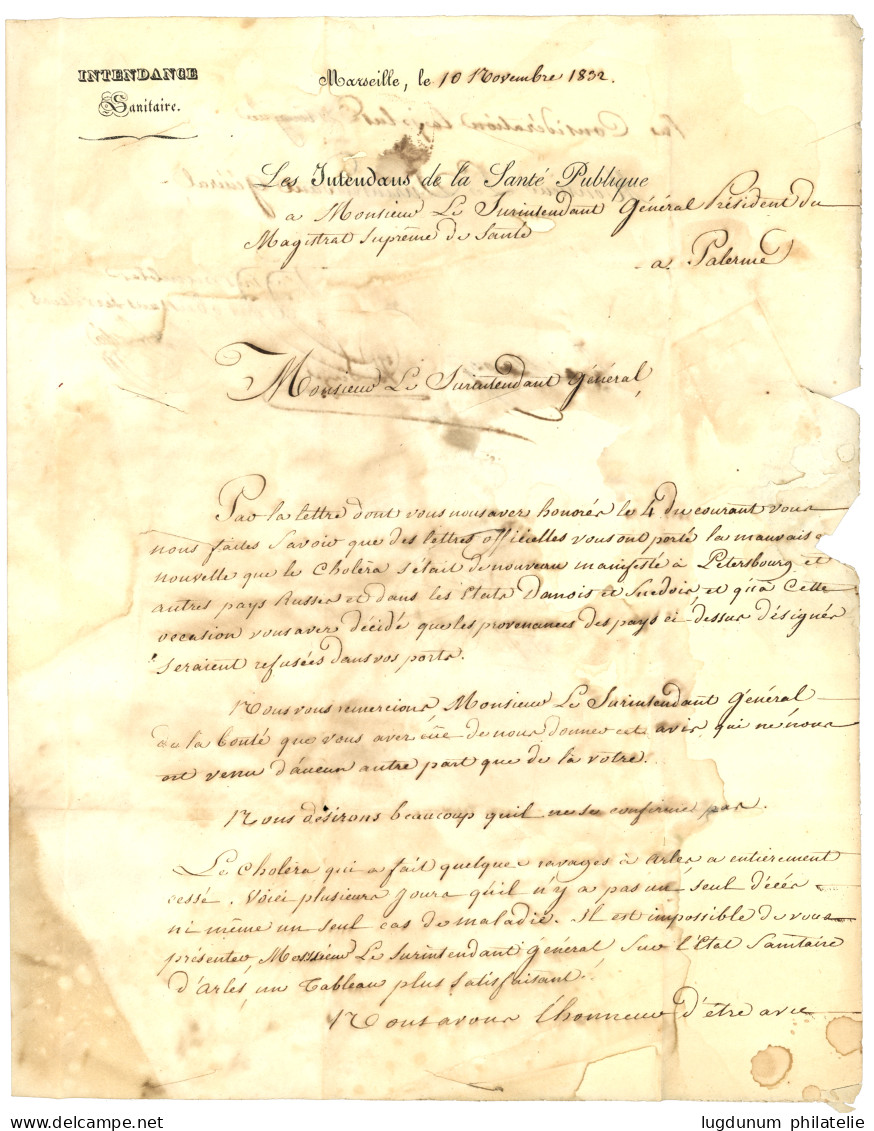 1832 INTENDANCE SANITAIRE DE MARSEILLE + NIZZA DI MARE + Rare Cachet NETTO DI FUORI E SPORCA DI DENTRO Sur Lettre Avec T - Maritime Post