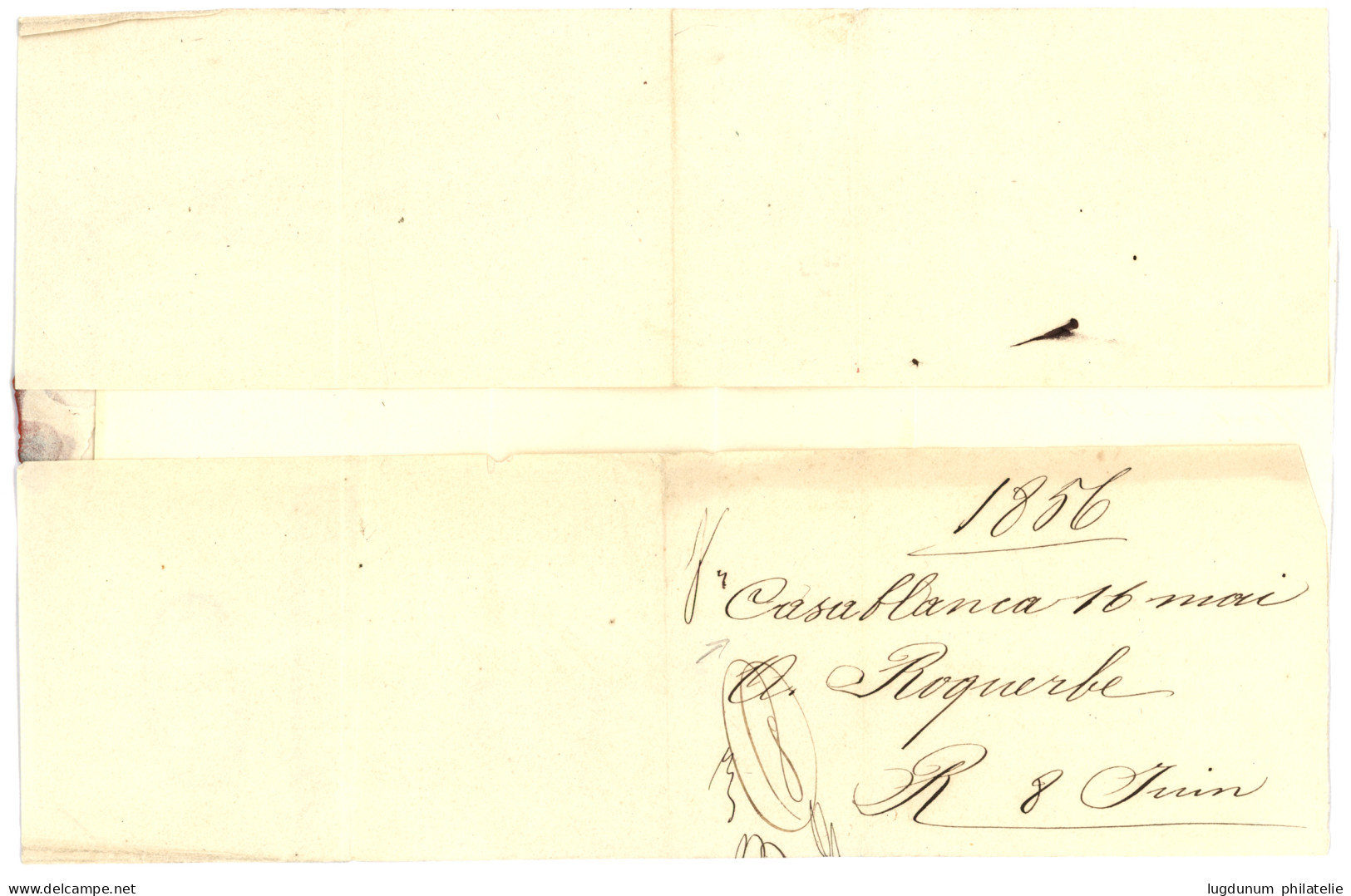 MAROC PRECURSEUR Acheminé Via ST MALO : 1856 T.15 ST MALO + Taxe 6 Sur Lettre Sans Texte Mais Daté "CASABLANCA 16 Mai 18 - Maritime Post