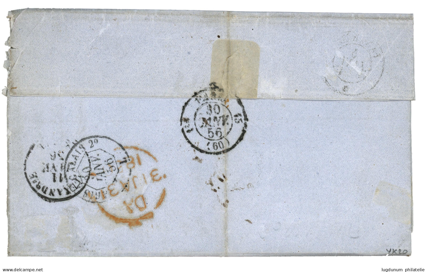 LIGNE De SYRIE - Paquebot TANCREDE : 1856 Rarissime Cachet Du Paquebot TANCREDE + ALEXANDRETTE SYRIE + Taxe Anglaise Sur - Maritime Post