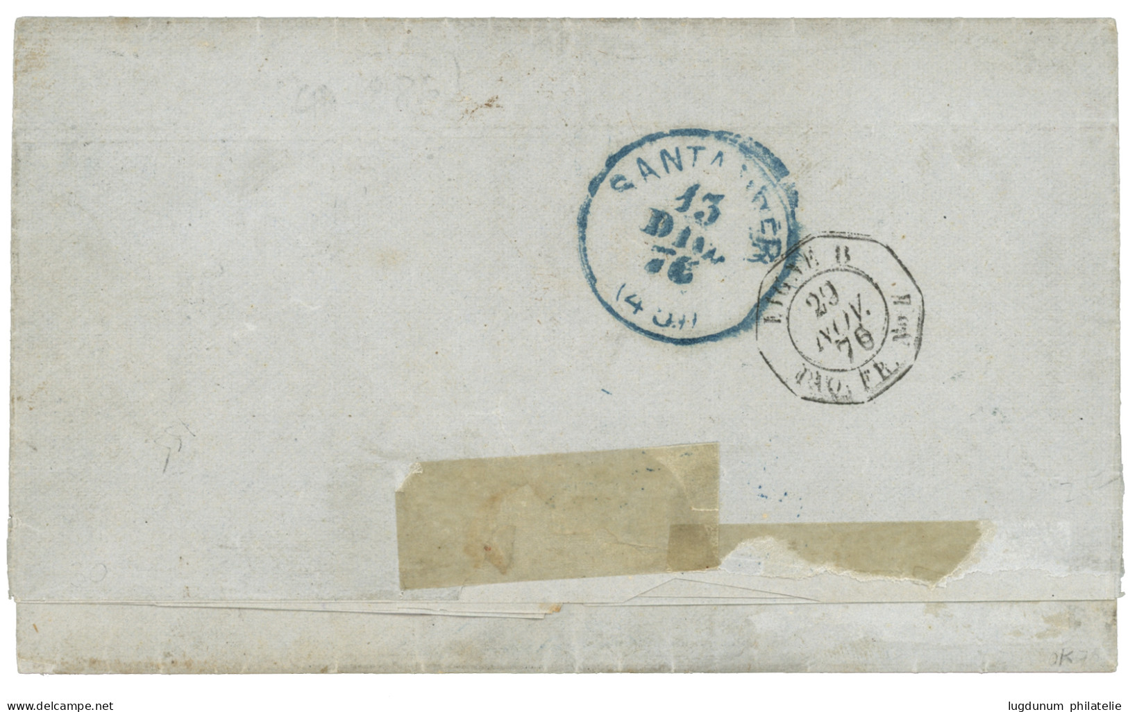 1876 40c SIEGE (n°38) + Paire 30c SAGE Type I (n°69) Obl. LA GUAYRA Sur Lettre Pour MALAGA (ESPAGNE). Superbe Qualité. - Maritime Post