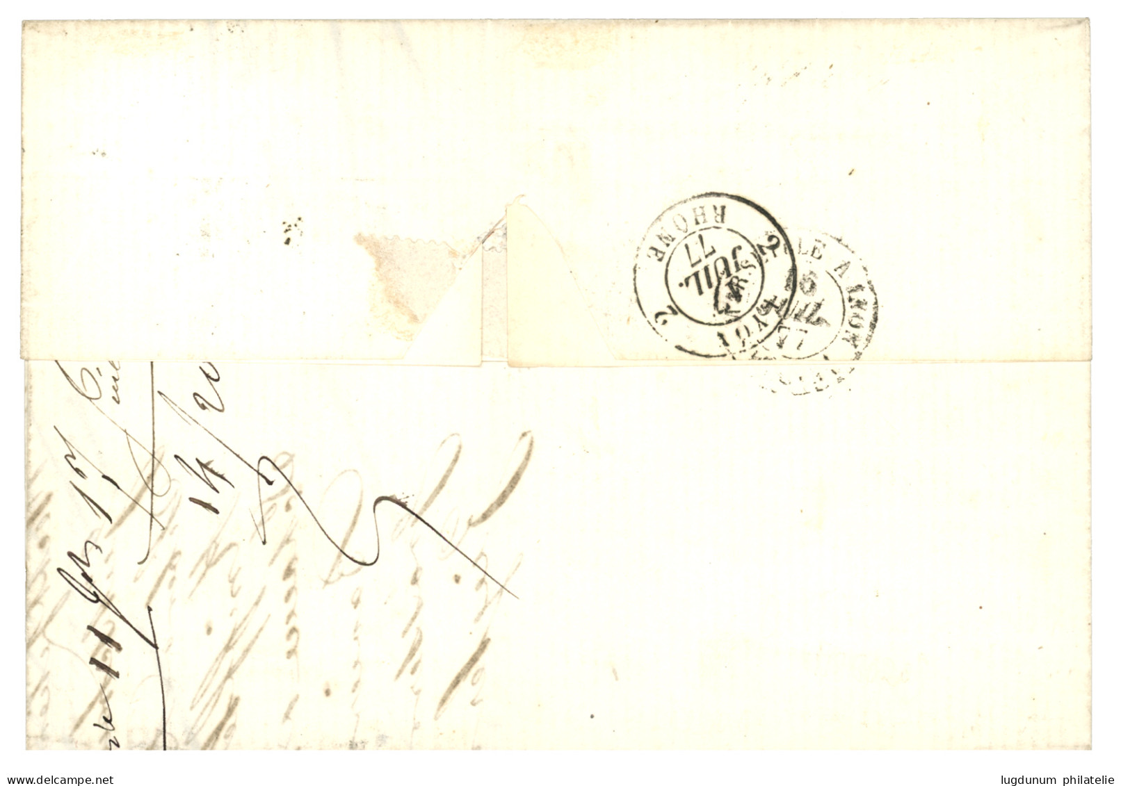 1877 40c SIEGE (n°38) Obl. YOKOHAMA Bau FRANCAIS Sur Lettre Pour La LYON. Tarif Rare à 40c. Superbe. - 1849-1876: Klassik