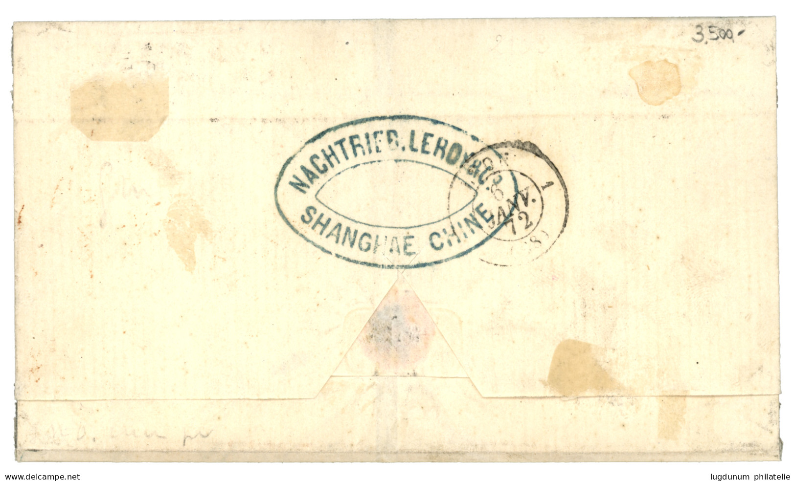 80c BORDEAUX Utilisé à SHANGHAI : 1871 80c BORDEAUX (n°49) TB Margé + 10c (n°21) + 40c (n°23) Obl. GC 5104 + SHANGHAI CH - 1849-1876: Classic Period