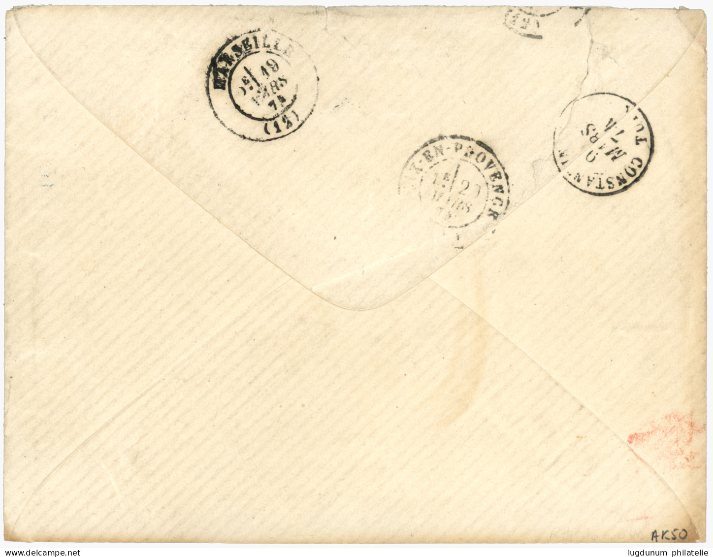 TREBIZONDE : 1874 80c CERES Obl. GC 5100 Bleu + TREBIZONDE TURQ. D' ASIE Sur Enveloppe Pour La FRANCE. Superbe Qualité. - 1849-1876: Classic Period