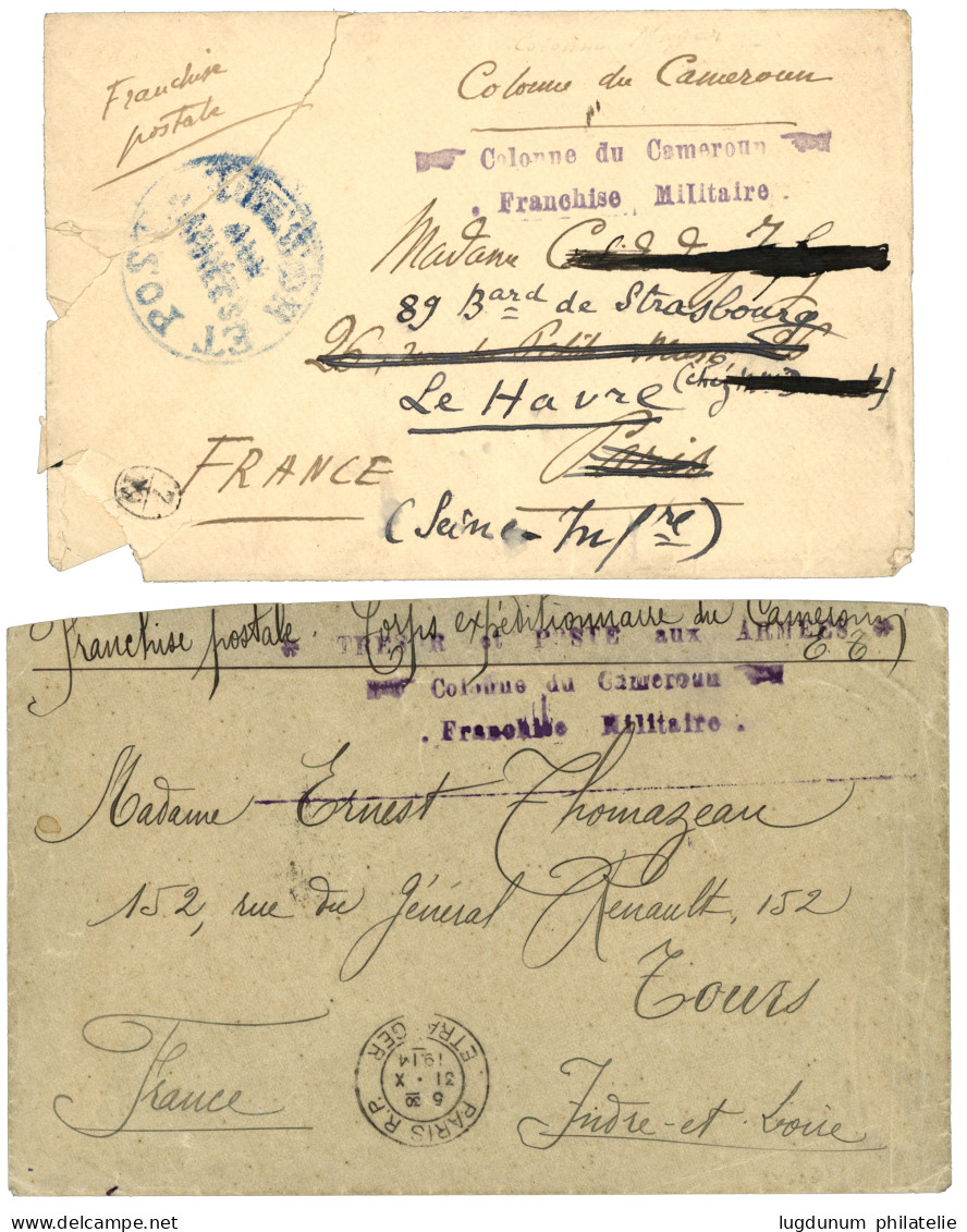 CAMEROUN : 1914 2 Lettres TRESOR Et POSTE AUX ARMEES/ COLONNE DU CAMEROUN FRANCHISE MILITAIRE  Pr La FRANCE. TTB. - Autres & Non Classés