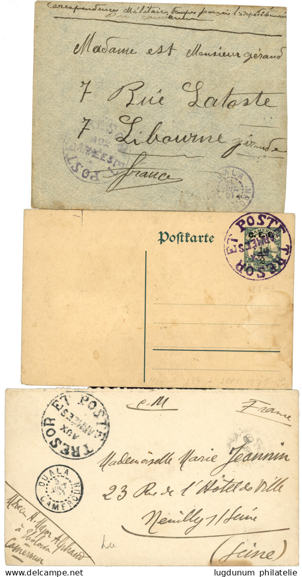 CAMEROUN : 1915 Lot De 2 Lettres Militaires + 1 Entier (neuf) Surch. C.E.F Avec Cachet Rond TRESOR Et POSTE AUX ARMEES.  - Andere & Zonder Classificatie