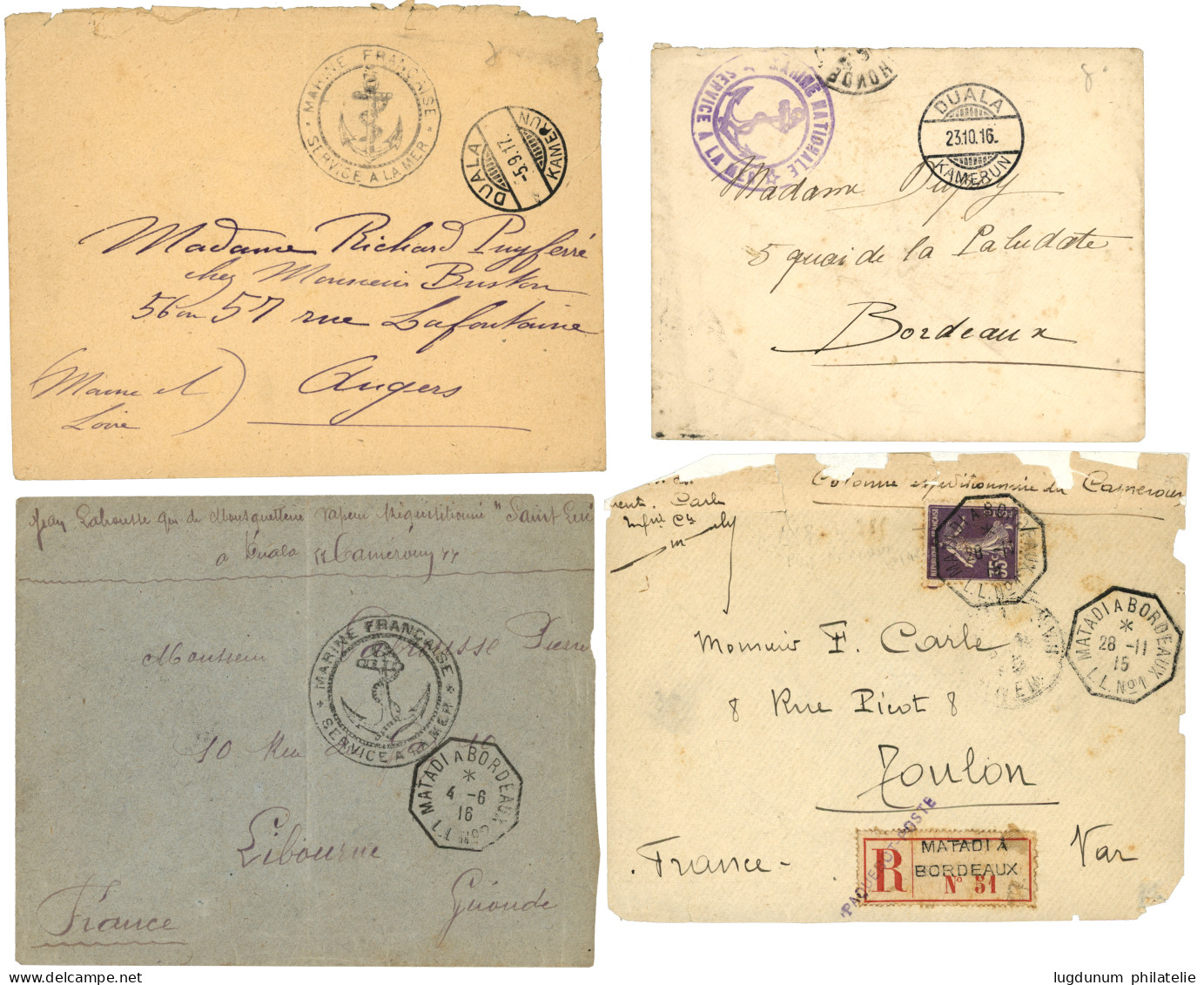 CAMEROUN - POSTE NAVALE : 1914/15 Lot De 6 Lettres + 4 Cartes Avec Cachets De La MARINE FRANCAISE (Croiseur POTHUAU, FRI - Andere & Zonder Classificatie