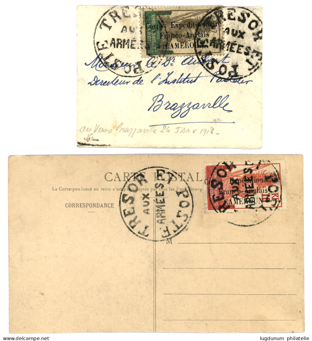 CAMEROUN : 1916 5c(n°41) Obl. TRESOR Et POSTE AUX ARMEES Pour Le GABON + 1915 10c (n°42) TRESOR Et POSTE AUX ARMEES Sur  - Otros & Sin Clasificación