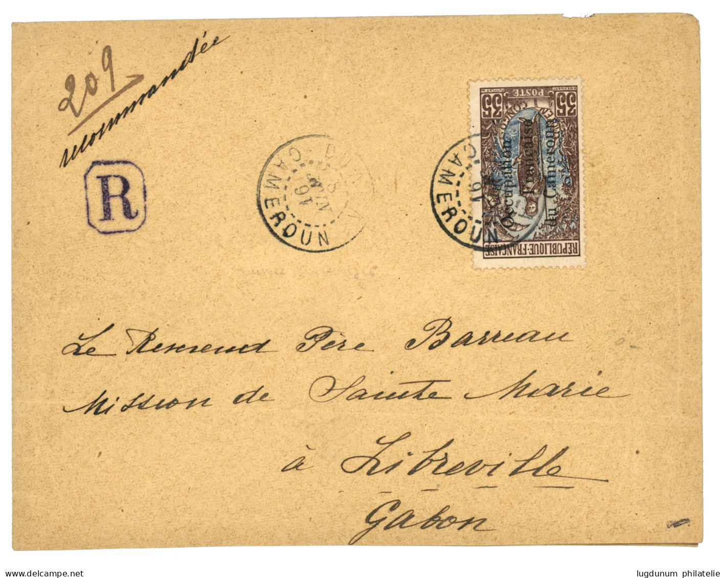 CAMEROUN : 1916 35c (n°60) Obl. DUALA CAMEROUN Sur Lettre RECOMMANDEE Pour Le GABON. Rare. TB. - Otros & Sin Clasificación