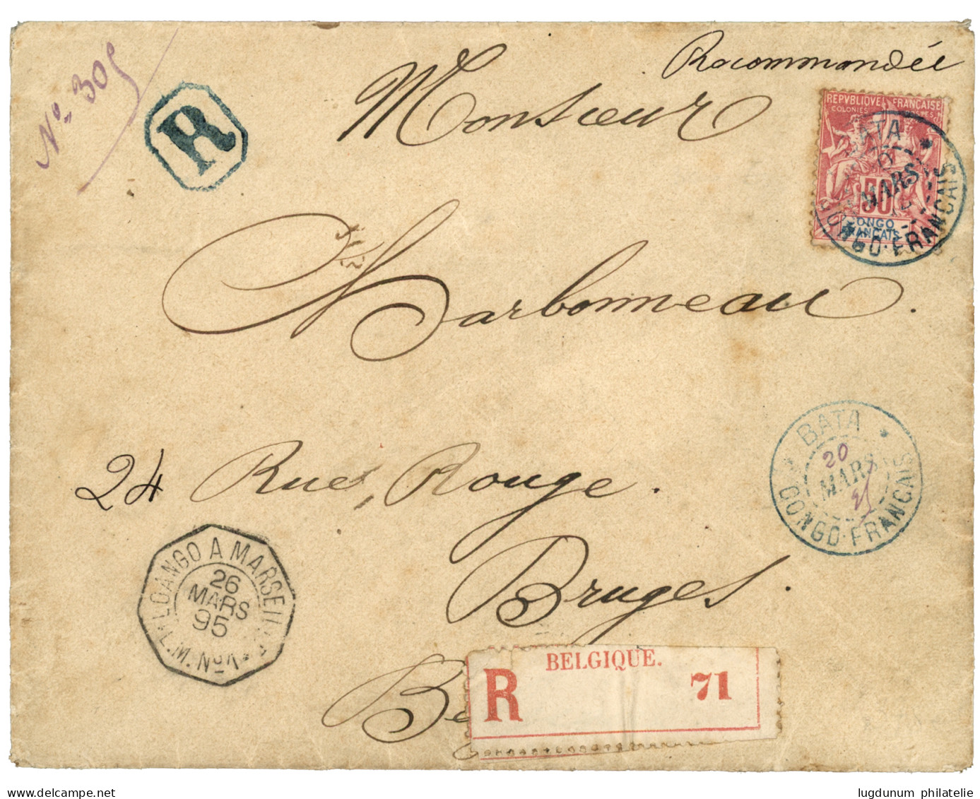 CONGO - BATA : 1895 50c Obl. BATA CONGO FRANCAIS Sur Lettre RECOMMANDEE Pour BRUGES (BELGIQUE). Le Bureau De BATA Est Tr - Other & Unclassified