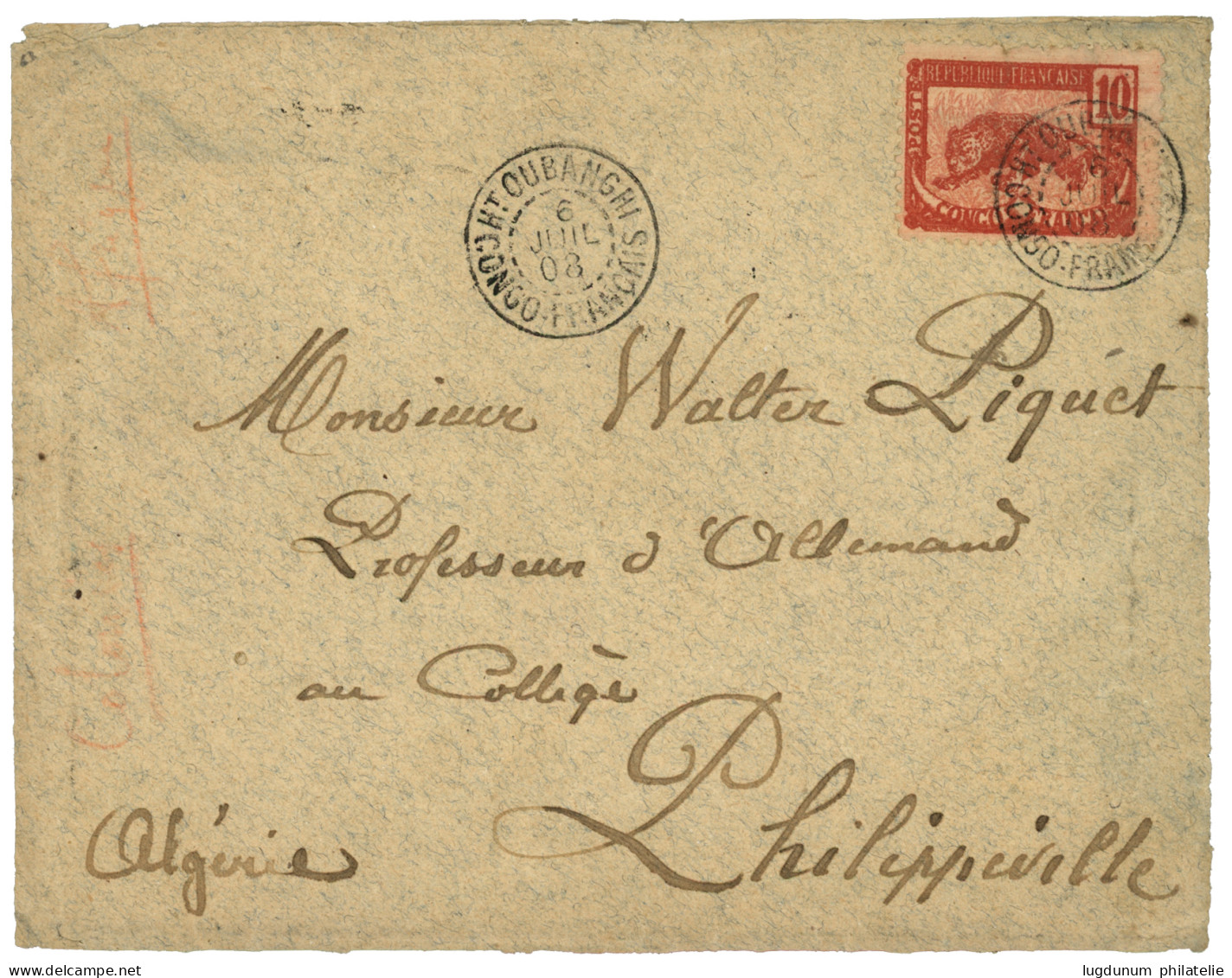 CONGO - OUBANGHI : 1908 10c Obl. Rare Cachet HT OUBANGHI CONGO FRANCAIS Sur Lettre Pour L' ALGERIE. Superbe. - Other & Unclassified