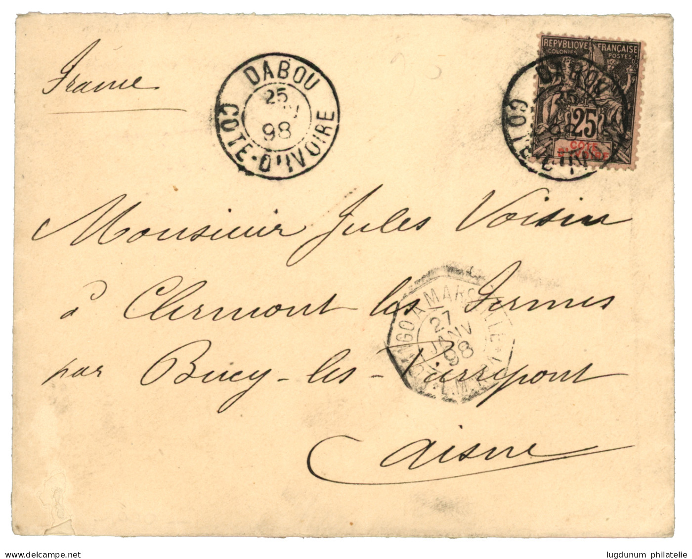 COTE D' IVOIRE - DABOU : 1898 25c Obl. DABOU COTE D' IVOIRE Sur Lettre Pour La FRANCE. Superbe. - Altri & Non Classificati