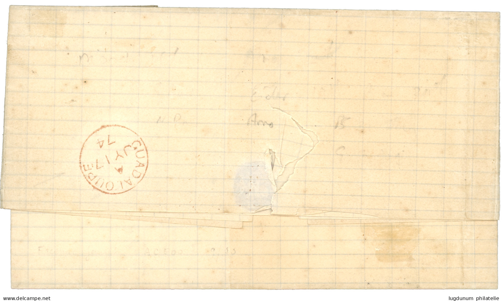 GUADELOUPE  : 1874 CG Paire 30c (pd) + GUADALOUPE PAID Rouge + Taxe 4 Sur Lettre Pour FRANCOIS (MARTINIQUE. Verso, Petit - Sonstige & Ohne Zuordnung