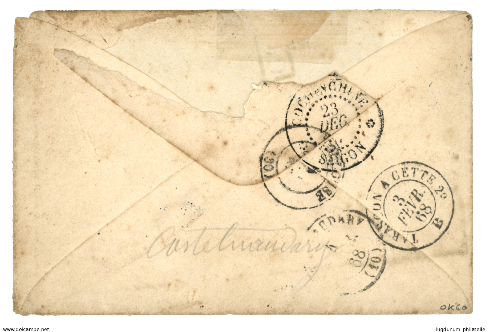 CCN6 - Cachet Gratté B A  Utilisé à BANAM Au CAMBODGE : 1865 20c AIGLE Obl. CCN6 + Cachet CORR. D' ARM. B A 21 Dec 67 Su - Other & Unclassified