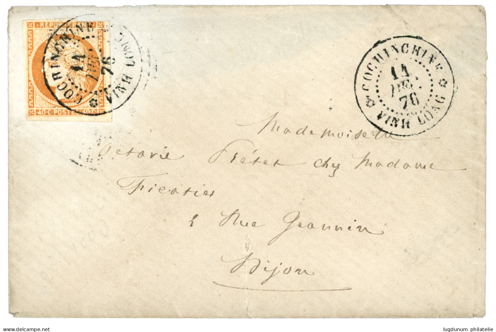 1876 CG 40c CERES (n°13) Pd Obl. CCH + COCHINCHINE VINH-LONG Sur Enveloppe Pour La FRANCE. TTB. - Autres & Non Classés