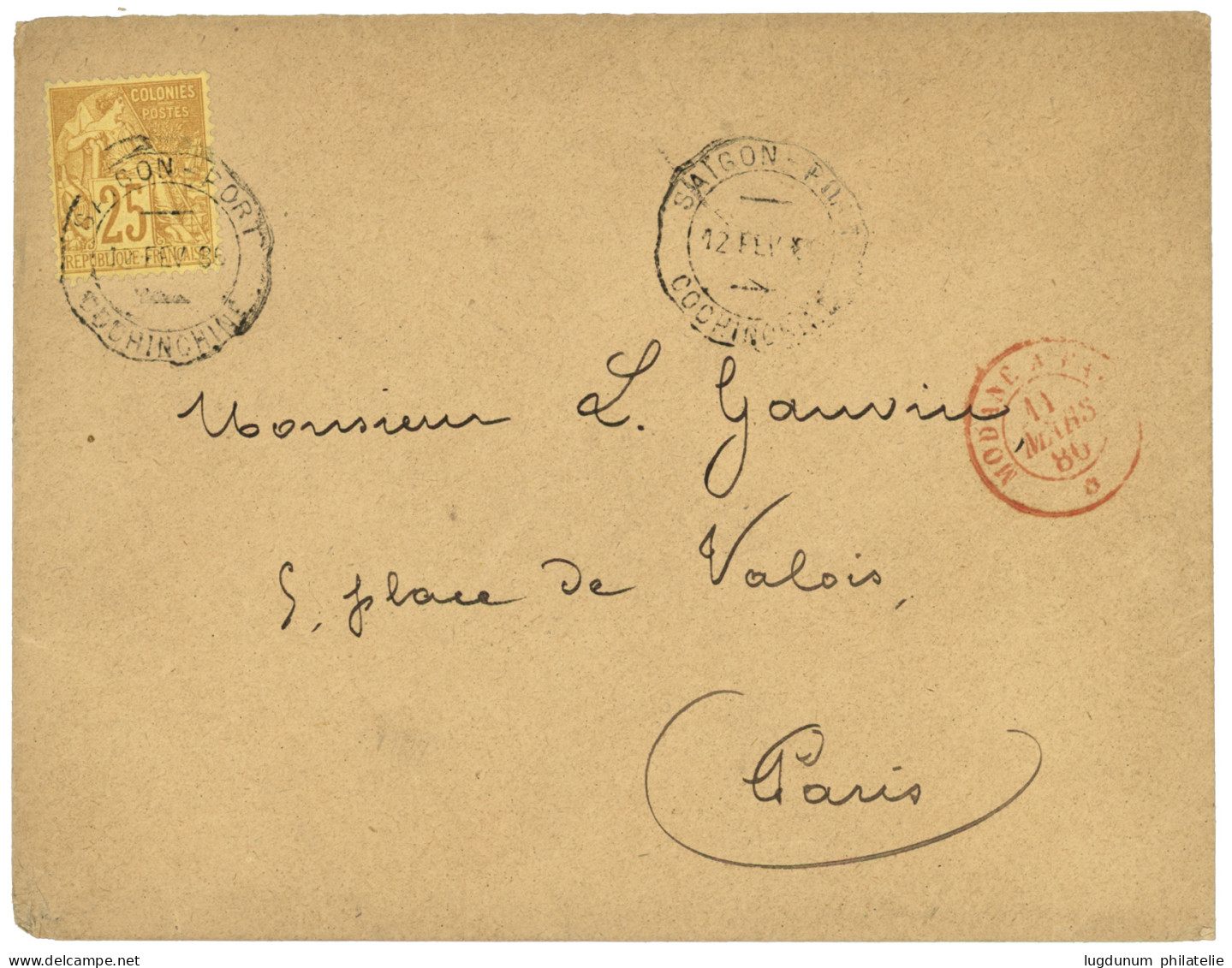 1888 CG 25c Obl. Cachet Télégraphique SAIGON-PORT COCHINCHINE Sur Enveloppe Pour PARIS. TTB. - Other & Unclassified