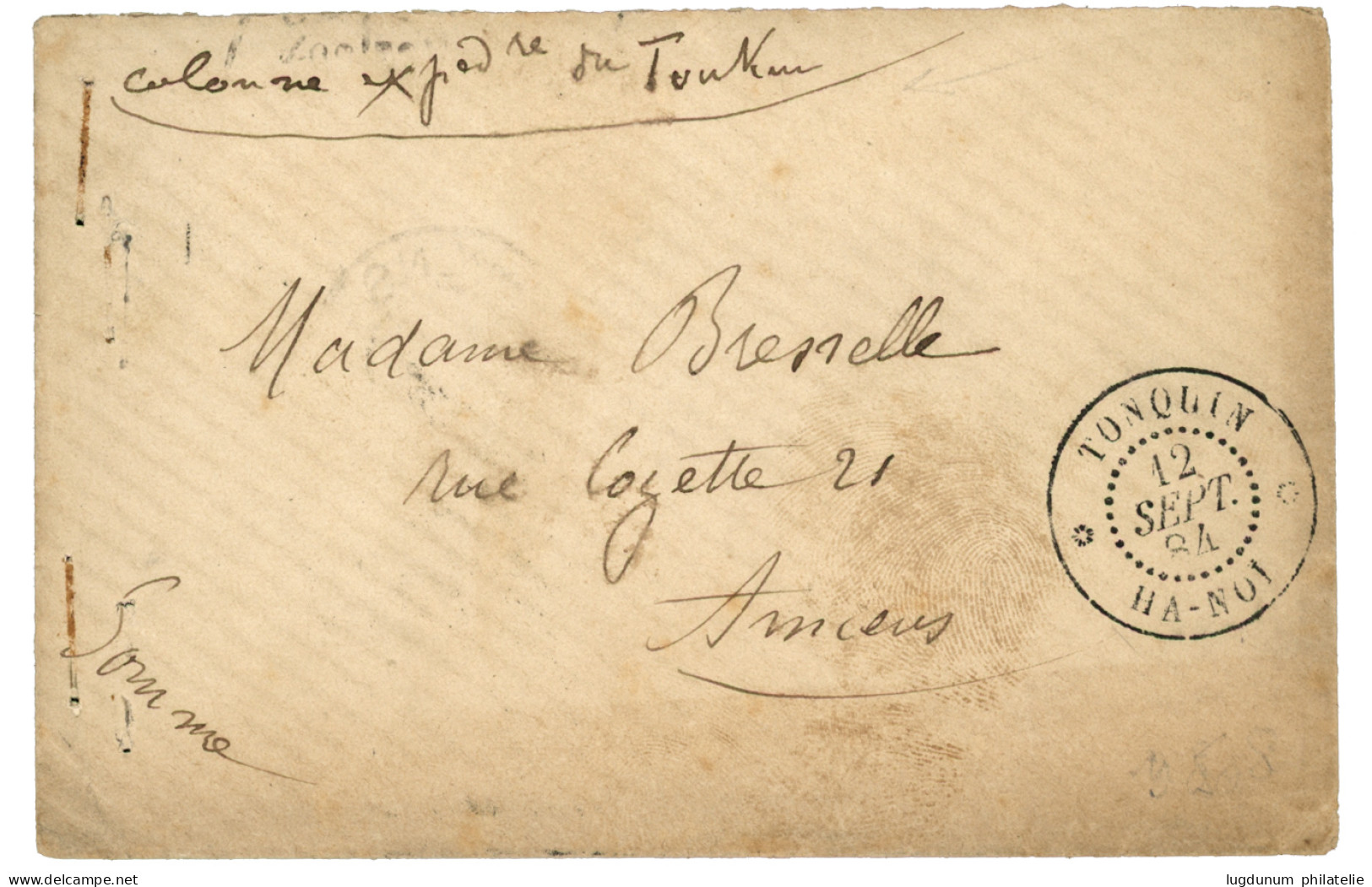 TONKIN : 1884 TONQUIN HA-NOI + "COLONNE EXP. DU TONKIN" Sur Lettre Pour La FRANCE. Superbe. - Altri & Non Classificati