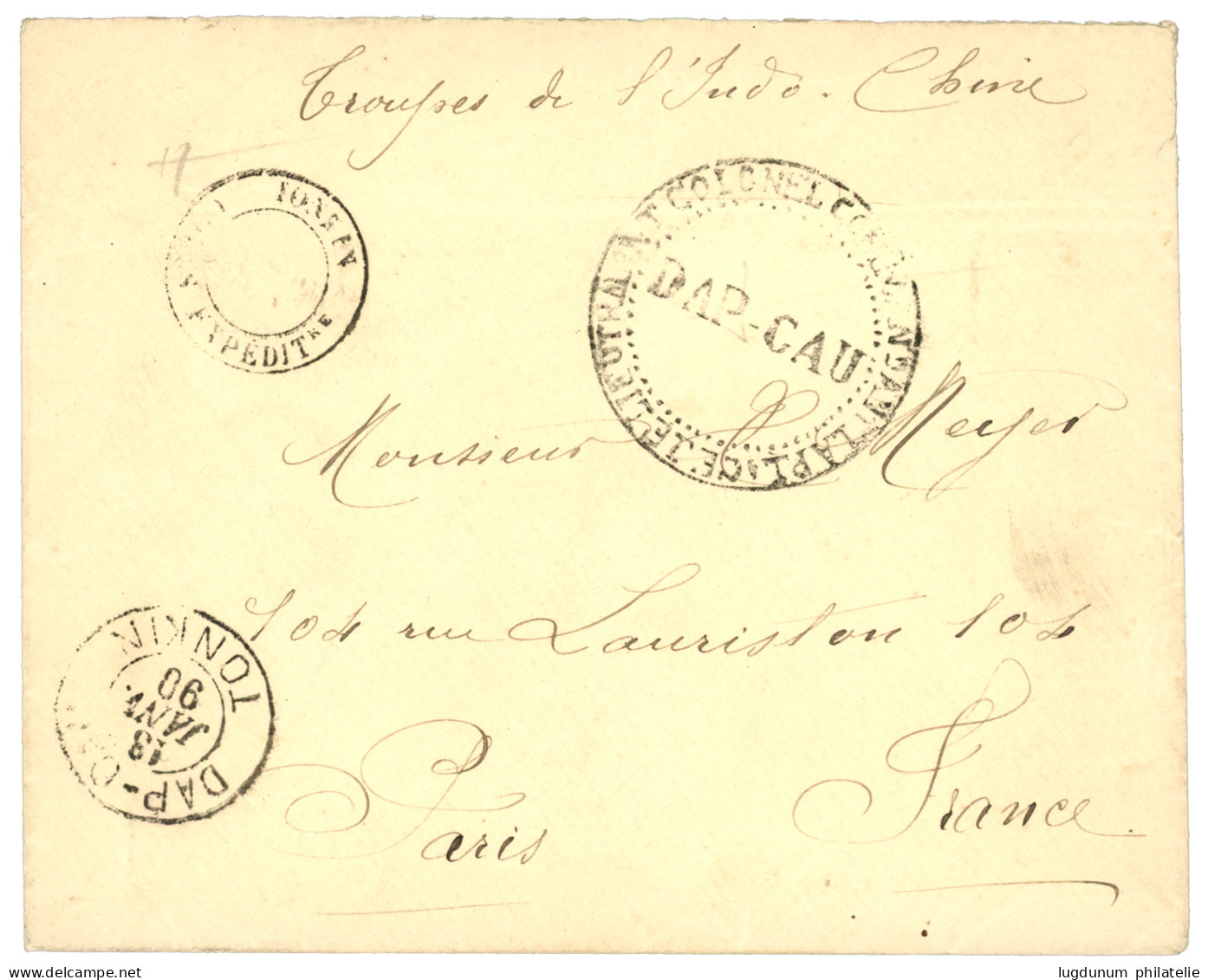 TONKIN : 1890 DAP-CAU TONKIN + Grand Cachet DAP-CAU Sur Lettre Pour La FRANCE. TTB. - Other & Unclassified