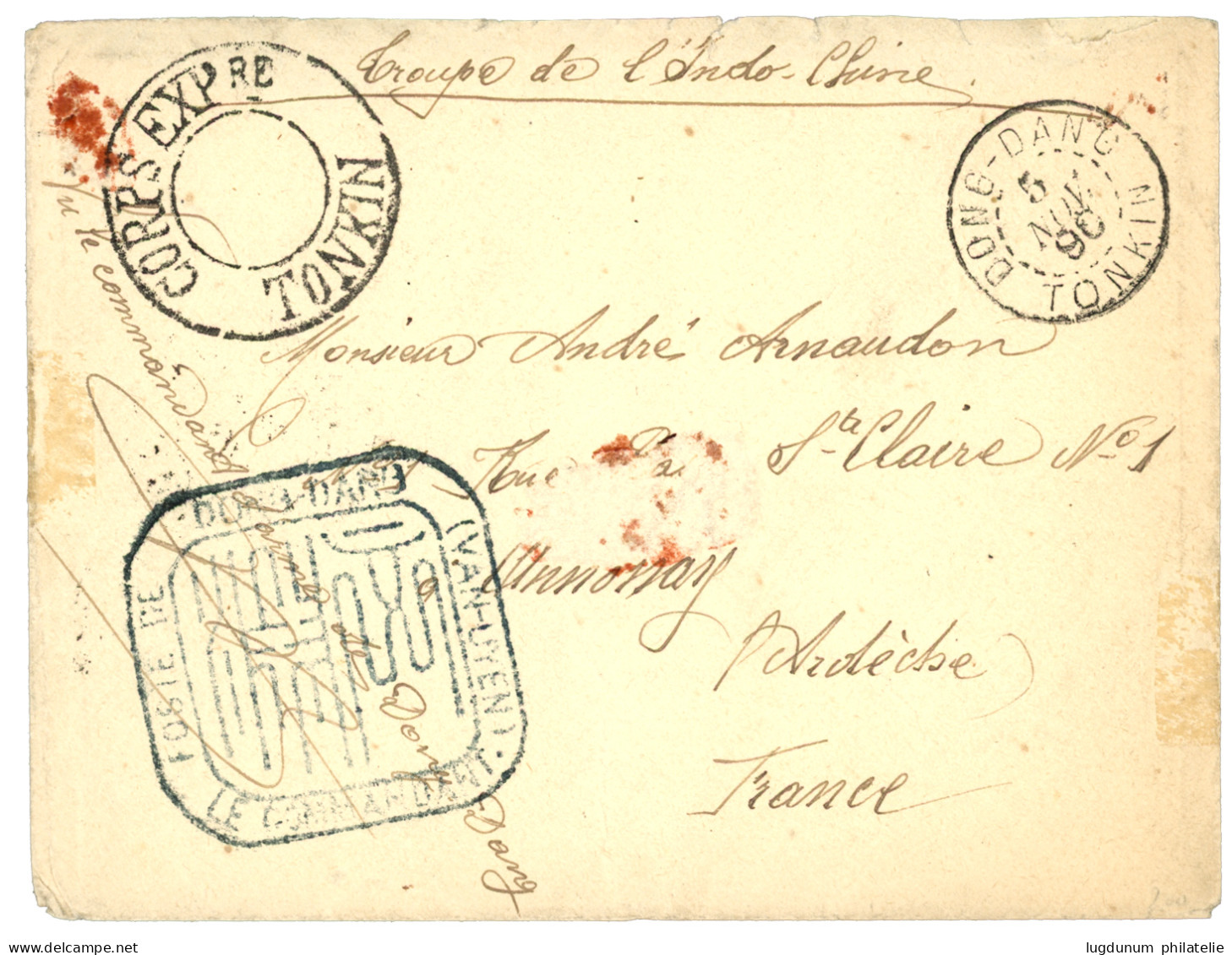 TONKIN : 1890 DONG-DANG TONKIN + Grand Cachet évidé CORPS EXPre TONKIN Sur Lettre Pour PARIS. TTB. - Sonstige & Ohne Zuordnung