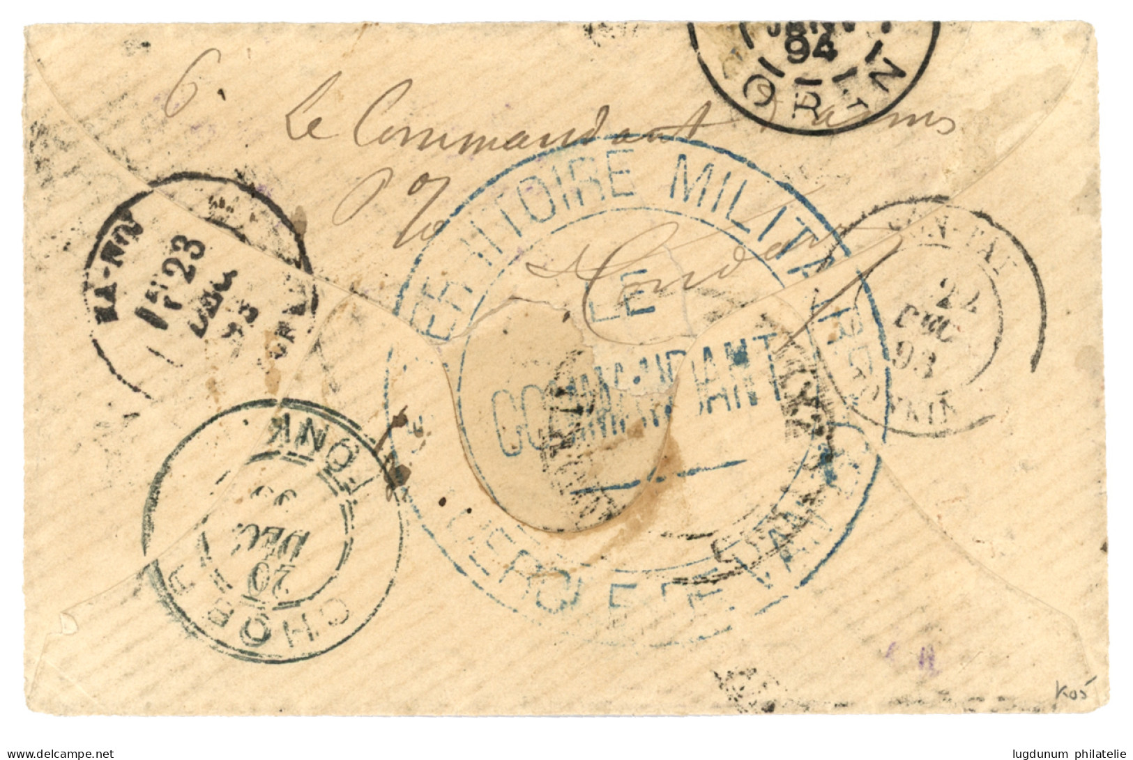 TONKIN : 1893 VAN-BU TONKIN + Grand Cachet évidé CORPS EXPEDre TONKIN (type Rare) Sur Lettre Pour ORAN (ALGERIE). Verso, - Other & Unclassified