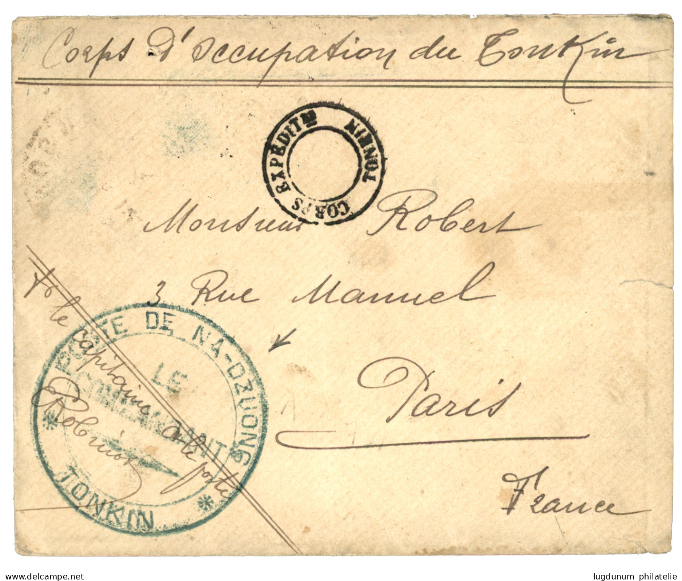 TONKIN : 1896 Grand Cachet Bleu POSTE DE NA-DZUONG TONKIN + Petit Cachet évidé CORPS EXPEDITre TONKIN Pour PARIS. Superb - Andere & Zonder Classificatie