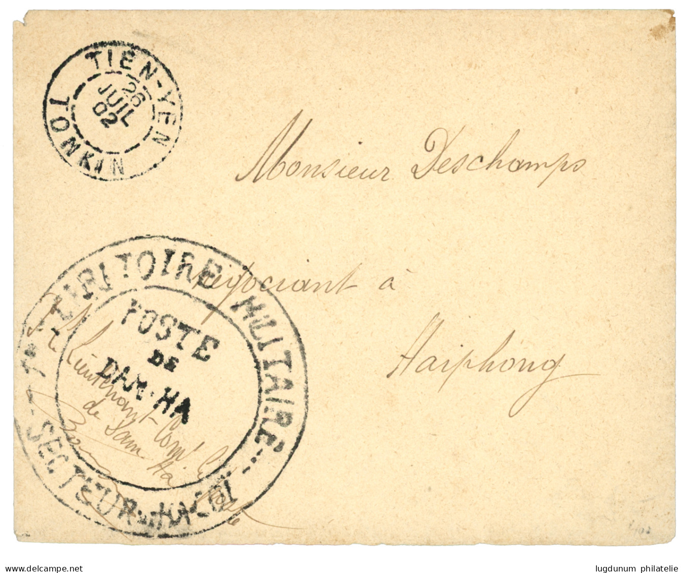 TONKIN : 1902 TIEN-YEN TONKIN + Rare Grand Cachet TERRITOIRE MILITAIRE / POSTE DE DAN-HA Sur Lettre Pour HANOI. Superbe. - Other & Unclassified