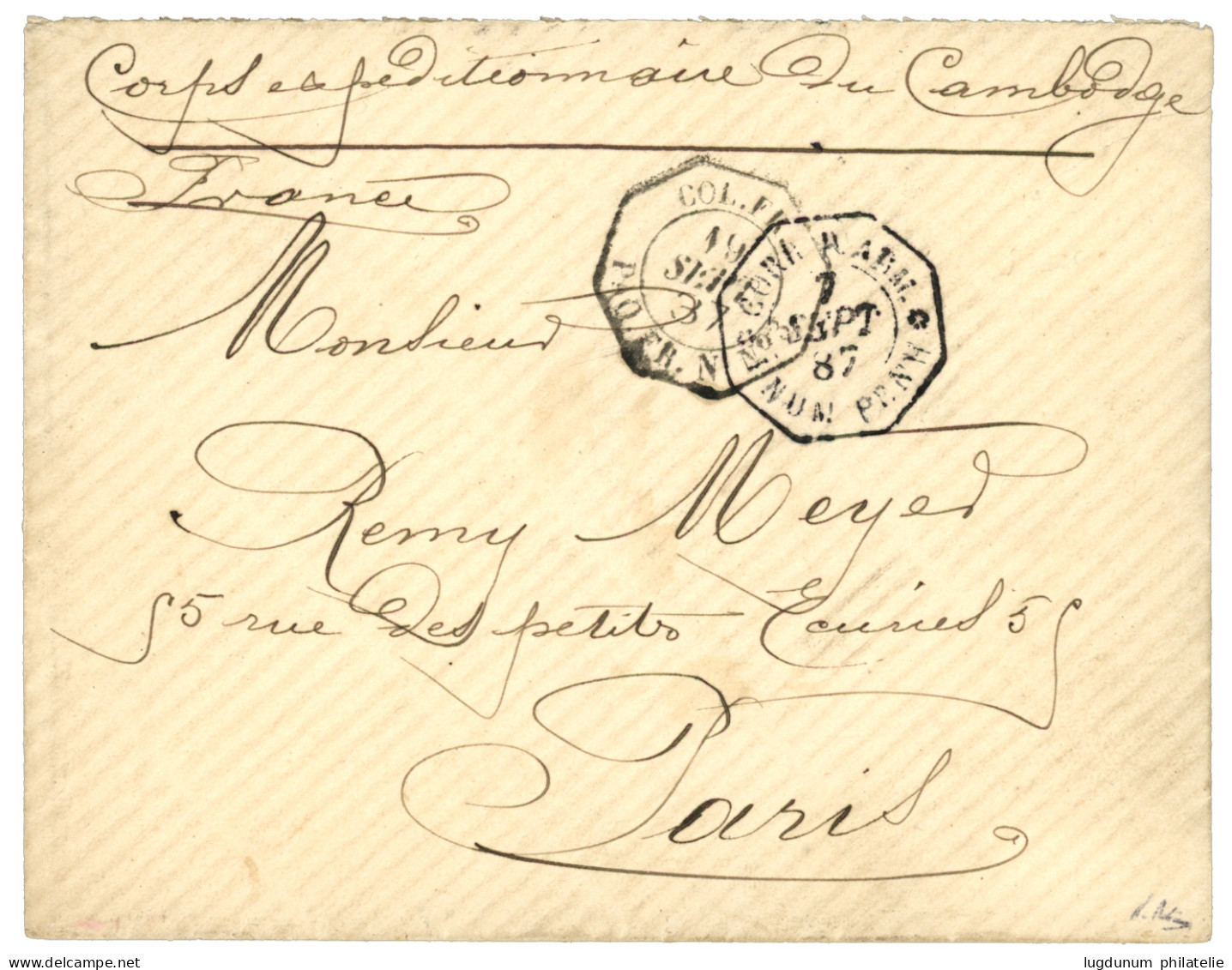 CAMBODGE - 1er CORPS EXPEDITIONNAIRE : 1887 Rare Cachet CORR. D'ARM. PNUM-PENH Sur Enveloppe Pour PARIS. Quelques Lettre - Andere & Zonder Classificatie